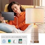 Table Lamps for Bedroom Set of 2, Farmhouse 3-Way Dimmable Touch Lamp for Nightstand with 2 USB Charging Ports, White Vintage Rustic Boho Bedside Lamp for Living Room End Table (Bulbs Included)