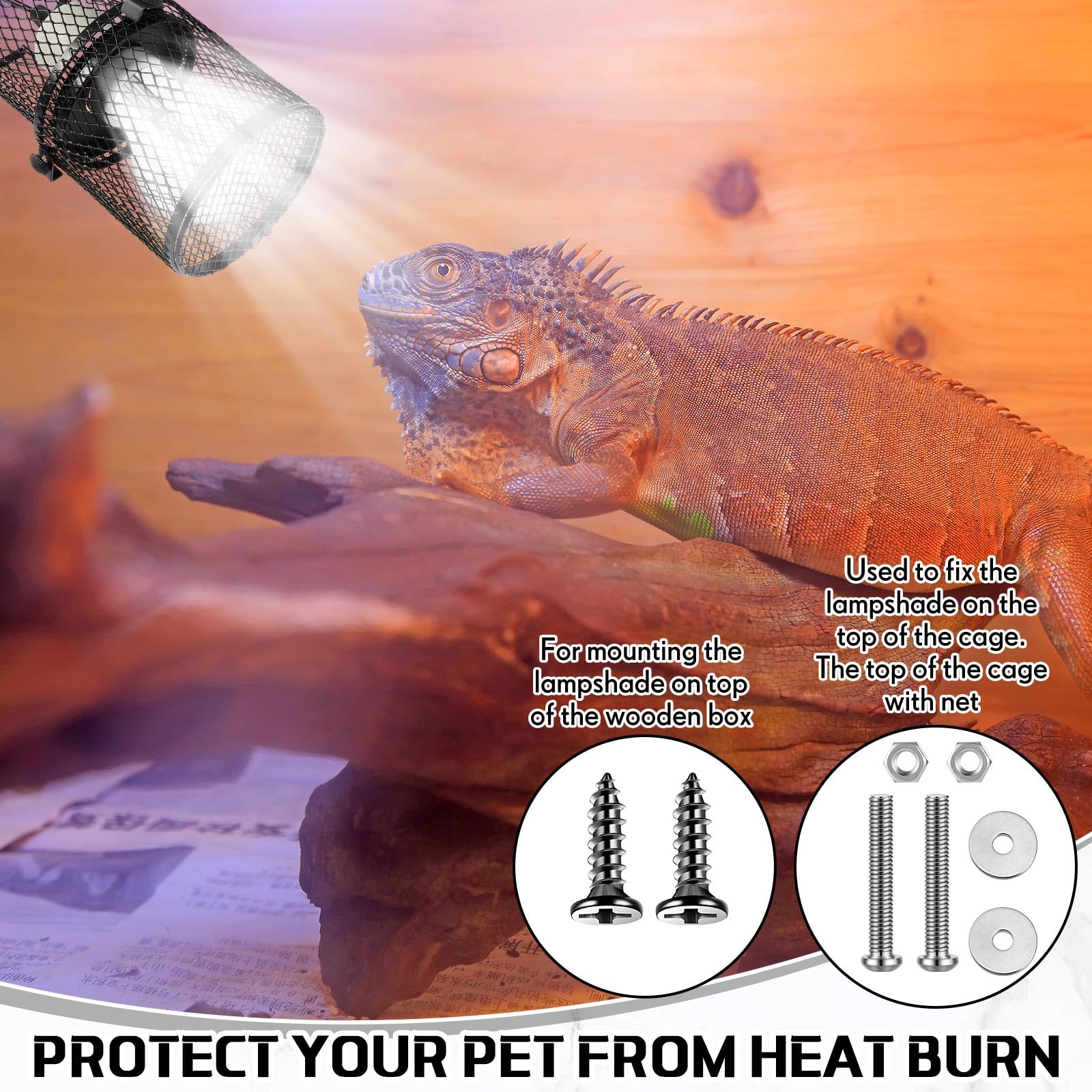 VIHOSE 2 soportes retráctiles para lámpara de calor de reptiles, pantalla antiquemaduras, emisor de calor de cerámica, pantalla de lámpara de calefacción con interruptor para mascotas, anfibios