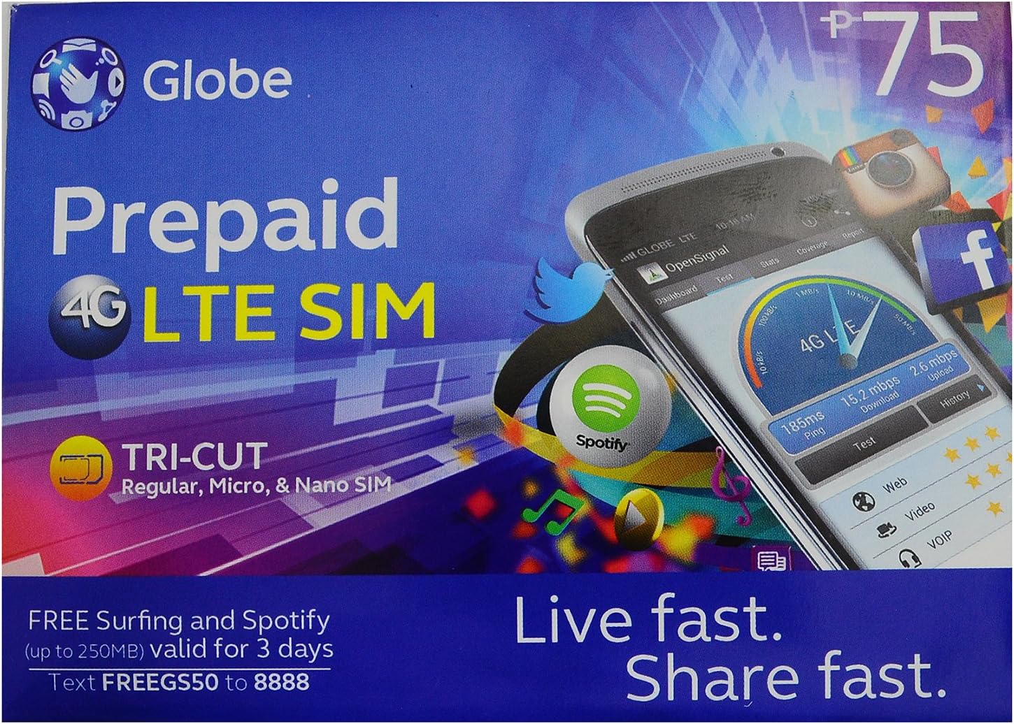 Globe Prepaid LTE Philippines Sim Card Tri Cut Nano Micro
