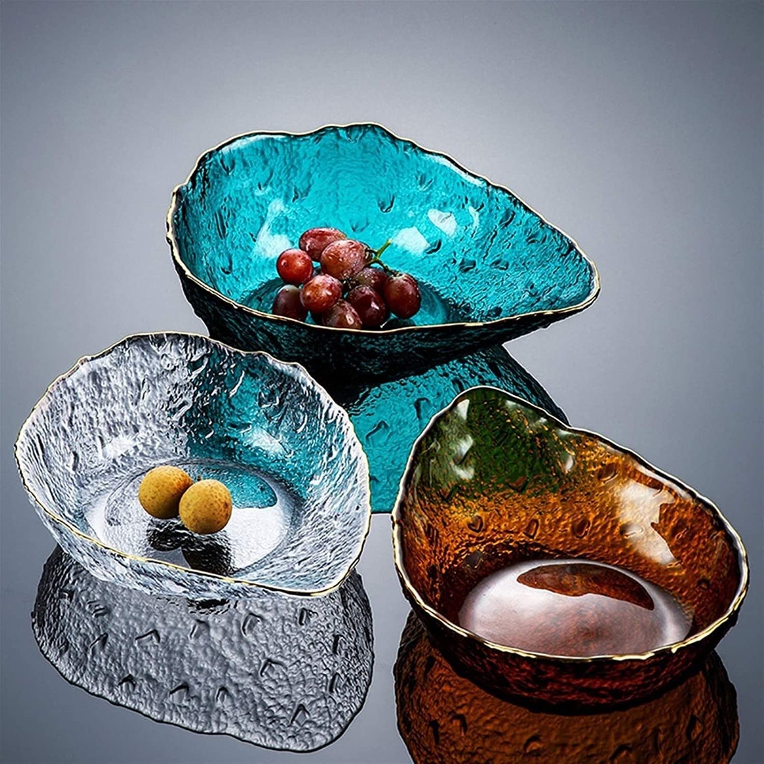 obstschale obstkorb Obstschale Kreative Wassertropfen Obstschale Glas Obst Platte, Home Wohnzimmer Desktop Dekoration Snackplatte Salatschüssel Handgemalte Gold Obst Organizer (Farbe: transparent, Grö Küche, Haushalt & Wohnen