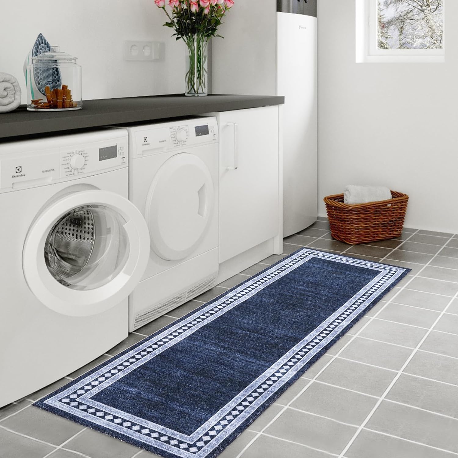 Washable Area Rugs for Living Room Modern Solid Bordered Soft Geometric Carpet - Picture 67 of 108