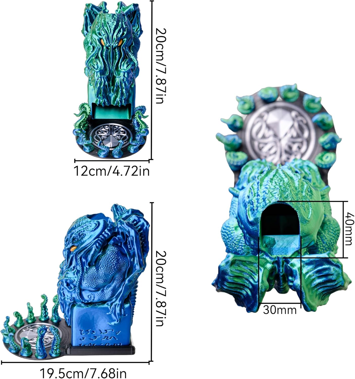 3D BEST-Q Cthulhu DND D&D Dice Tower，3D Printed Compatible with Dungeons and Dragons, 28mm Miniature Wargaming, Tabletop RPGs, Wargame Scenery, Endless Deep Sea Series (Blue&Green)