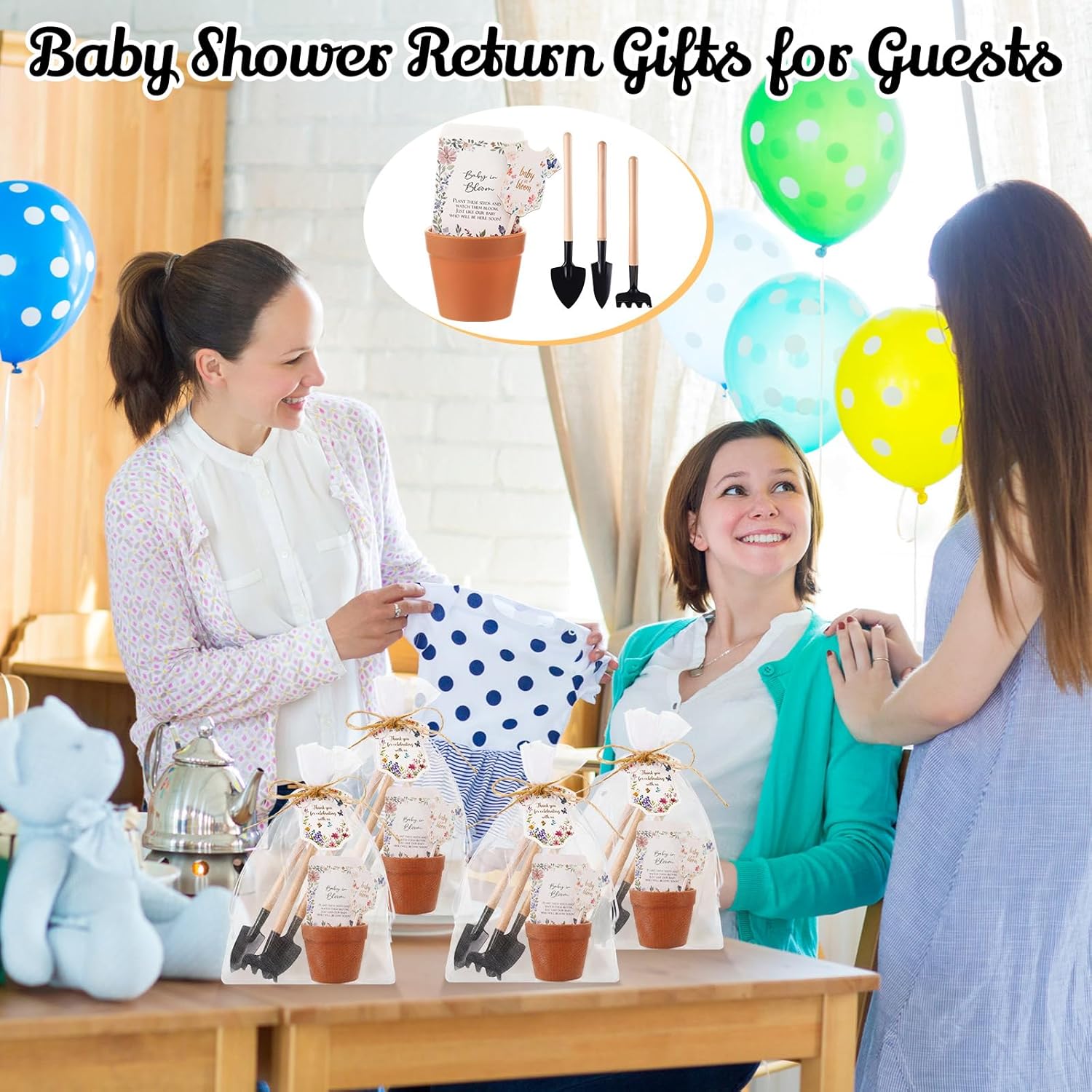 Amyhill 48 Sets Baby in Bloom Baby Shower Favors - Mini Succulent Pots, Seed Packets, Gardening Tools, Organza Bags for Guests Gender Reveal Birthday Party Gifts(Terracotta)