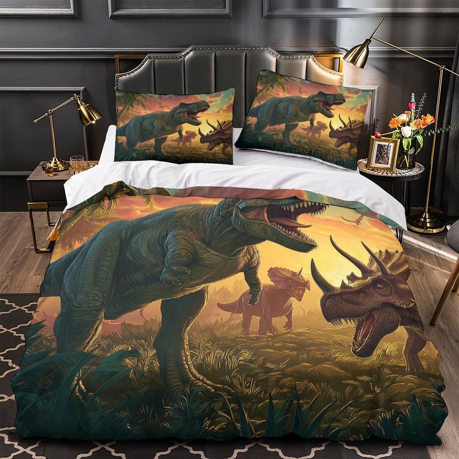 Parure de lit dinosaure 220x240cm anti-plis et facile à laver pour les enfants
