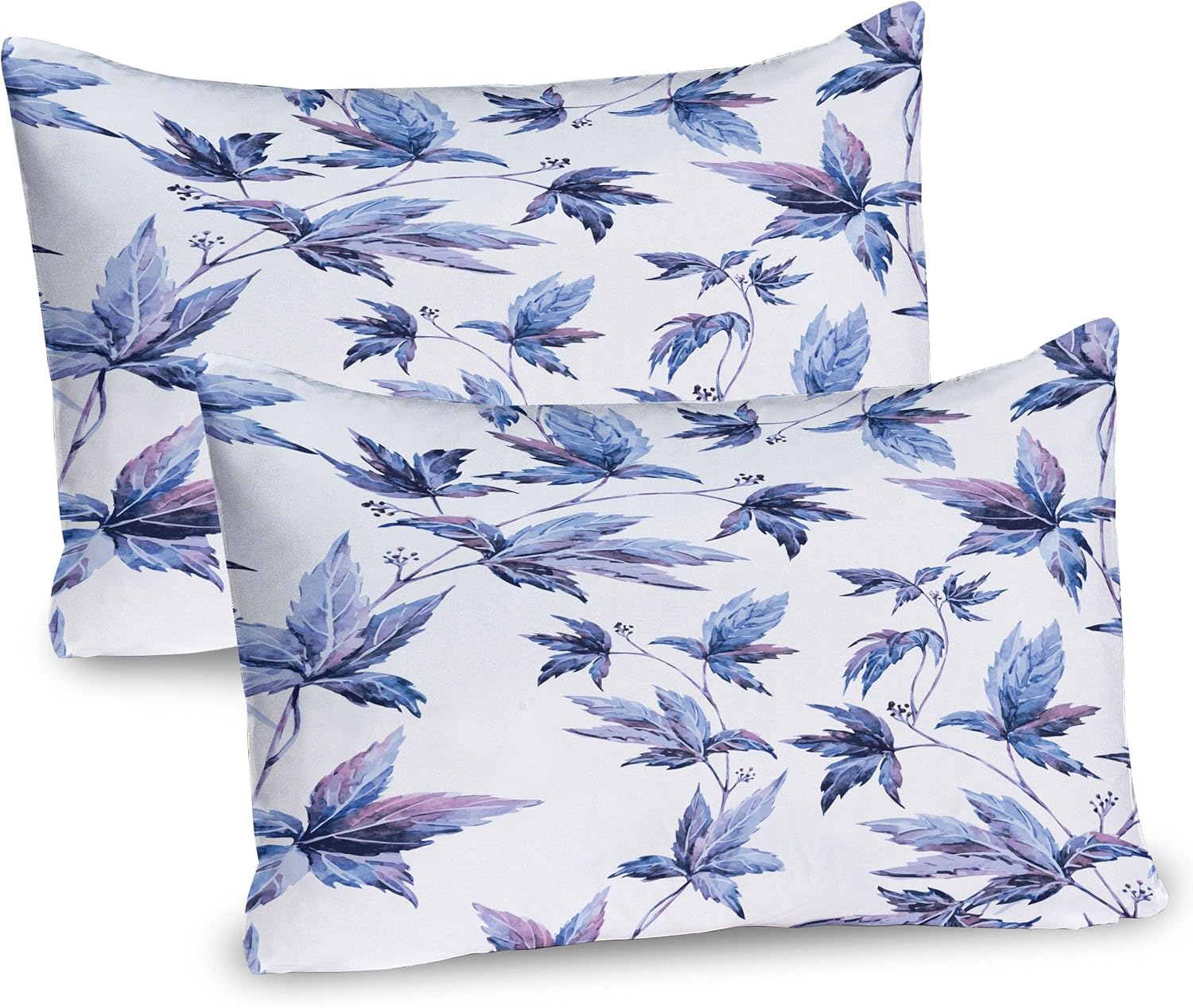 Ambesonne Indigo Pillow Sham Set of 2, Abstract Grunge Watercolored Hand Drawn Image Shadow Tree Leaves, Quality Microfiber Bedding Item for All Seasons, 26" x 20", Dark Blue Purple