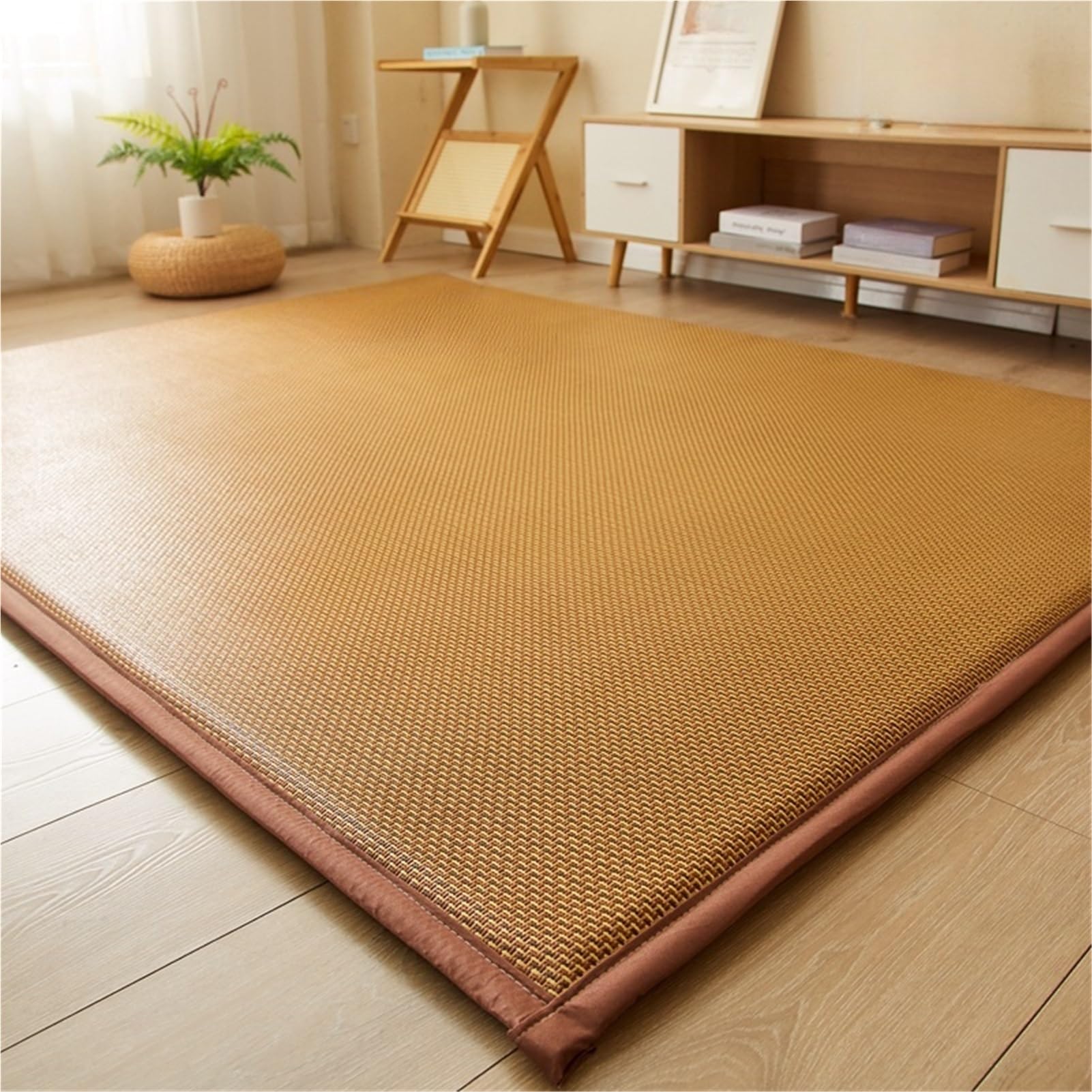Tatami Japonais Rafraîchissant et Antidérapant, Futon Respirant et 1,5 Cm D'épaisseur, En Rotin Naturel Matelas, Tapis De Couchage D’été pour Salon, Chambre À Coucher, Tapis De Jeu Rampant(Brown B,180