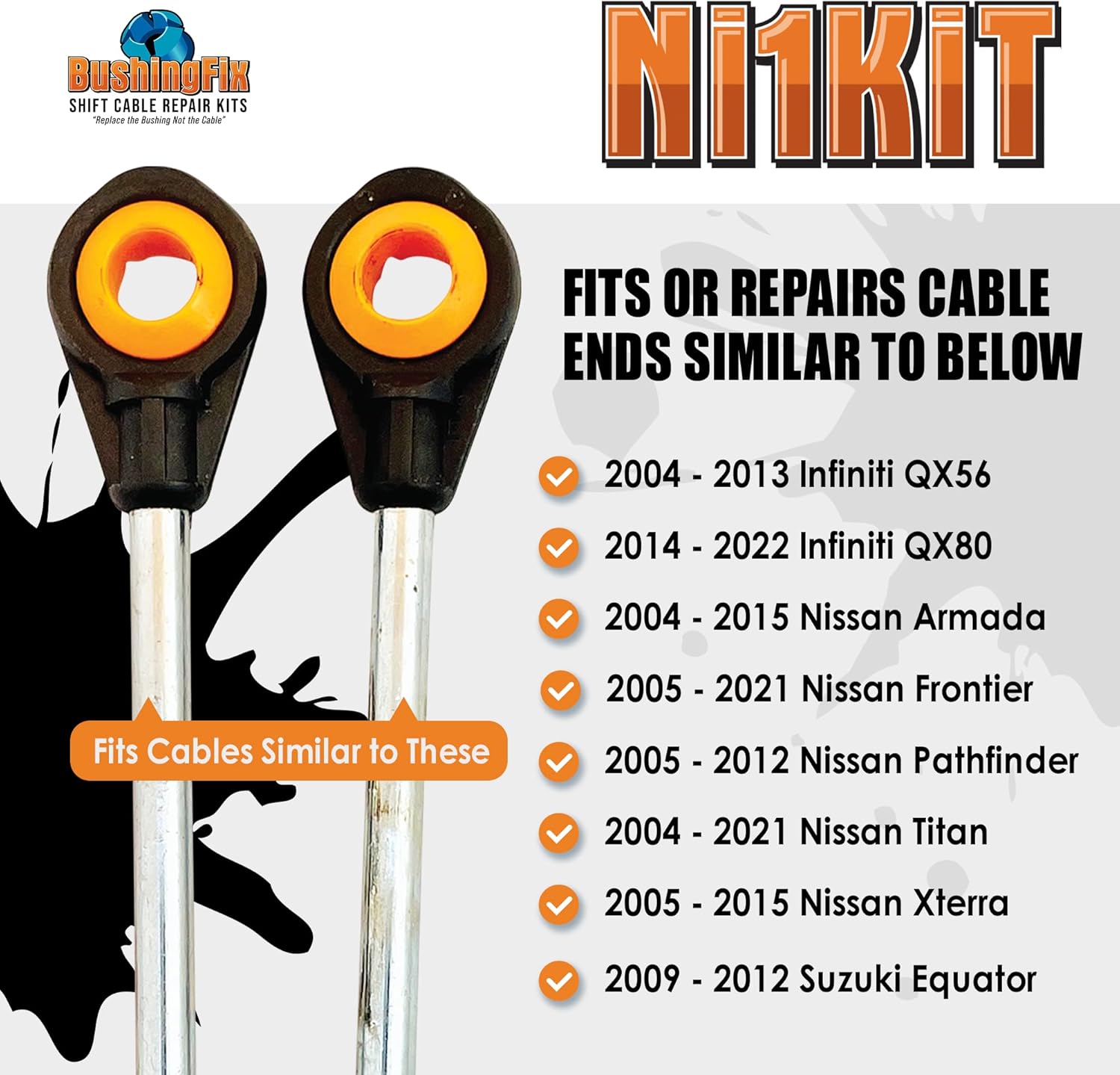 BushingFix NI1KIT - Transmission Shift Cable Bushing Repair Kit - Automatic Transmission Linkage Repair Kit, Transmission Repair Kit, Shifter Cable Bushing Fix, Shift Linkage Bushing Replacement