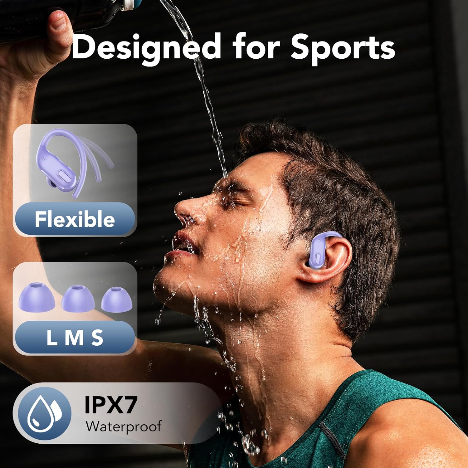 IKT Bluetooth Headphones Wireless Earbuds 80Hrs Playtime with LED Charging Case Sports Ear Buds with Earhook Deep Bass IPX7 Waterproof Over-Ear Earphones Built-in Mic for Exercise Running Purple