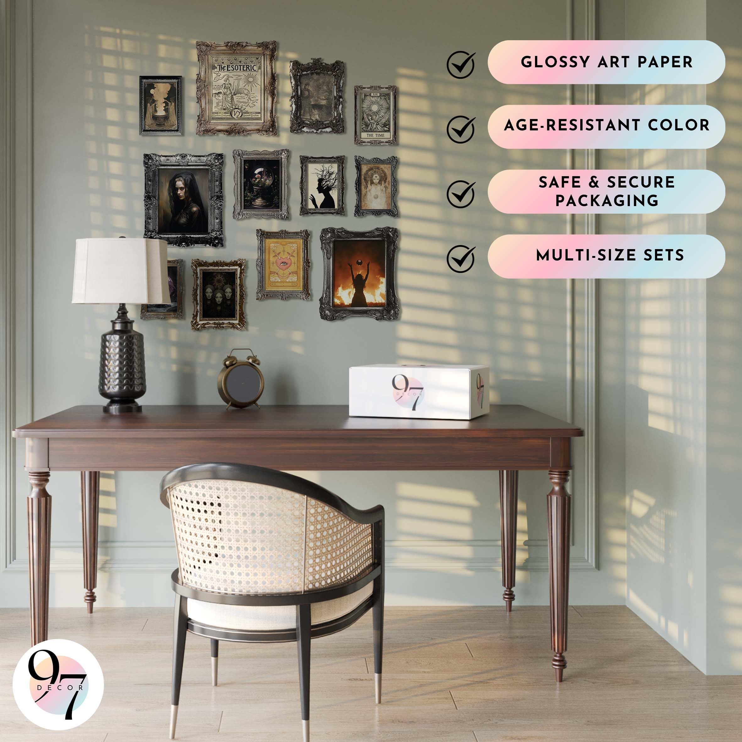 97 Decor Dark Academia Decor For Bedroom - Gothic Home Decor Aesthetic, Moody Dark Academia Wall Art, Vintage Halloween Posters For Room Aesthetic, Spooky Gothic Pictures Goth Decorations (UNFRAMED): Halloween Witchy UNFRAMED