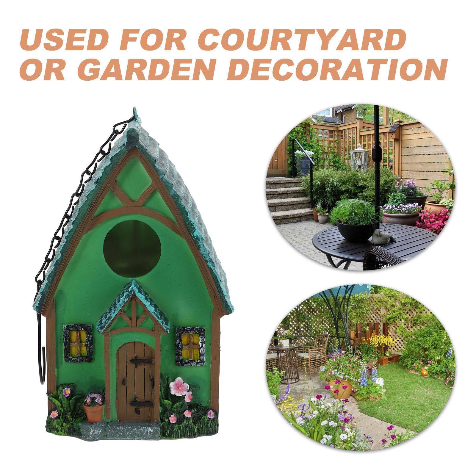 POPETPOP Casita para Pájaros de Resina Decorativa Colgante Nido para Pájaros Pequeños Resistente Intemperie Casita para Jardín y Patio Decoración Exterior para Aves