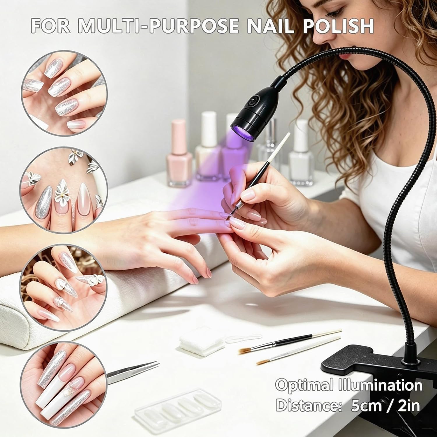 UV Nail Light LED Flash Cure Lamp,with Gooseneck and Clamp, for Gel Nails