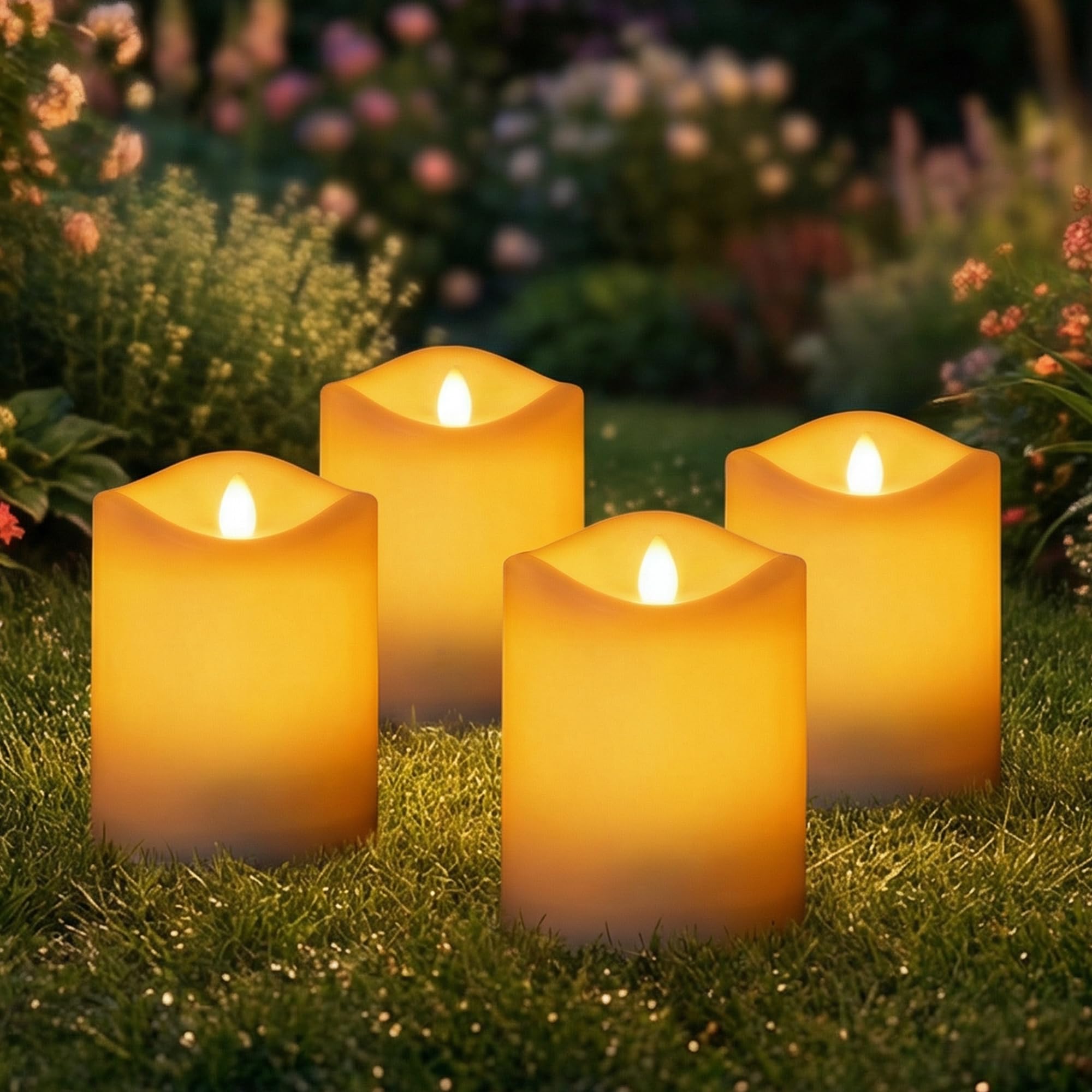 Livinlarge Solar Candles Outdoor Waterproof,3"x4"Flameless Candle 4 Pack