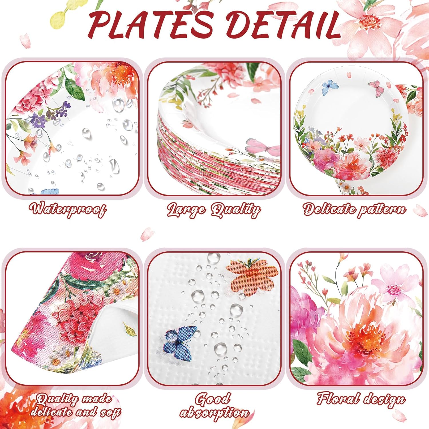 Funnymoom 250 Pcs Floral Party Decoration Wildflower Paper Plates Cups and Napkins Spring Tea Theme Flower Butterfly Tableware Set for Garden Baby Bridal Shower Wedding Party Supplies, Serves 50