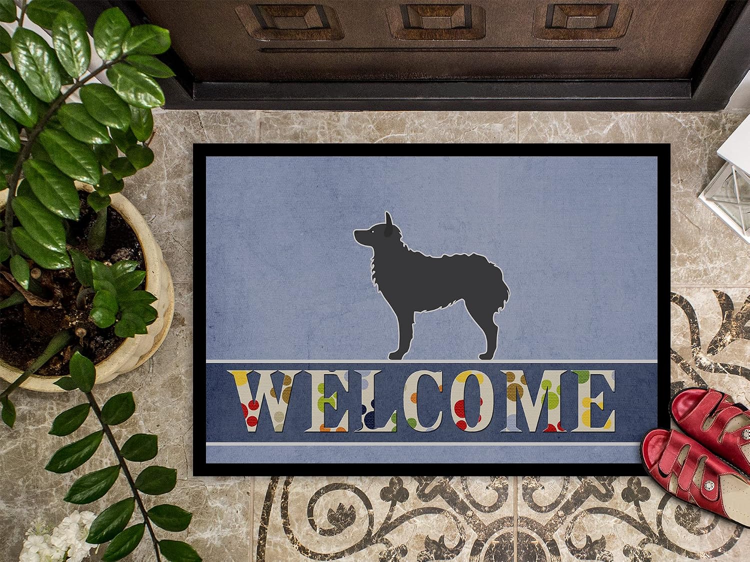 Caroline's Treasures BB5525JMAT Croatian Sheepdog Welcome Doormat 24x36 Front Door Mat Indoor Outdoor Rugs for Entryway, Non Slip Washable Low Pile, 24H X 36W