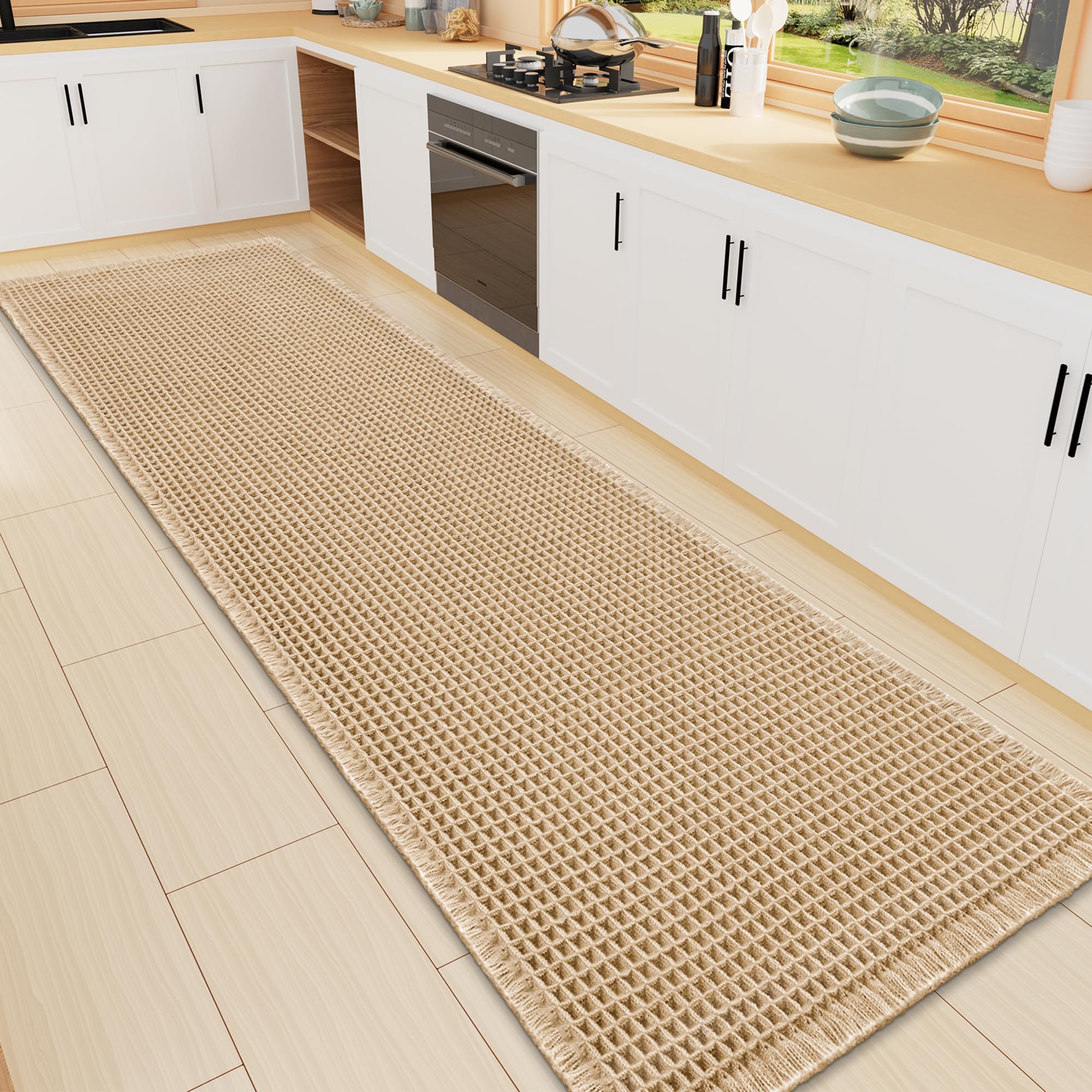 Smiry Waffle Bath Mat 72X16, Extra Soft Absorbent Bathroom Rugs, Brown