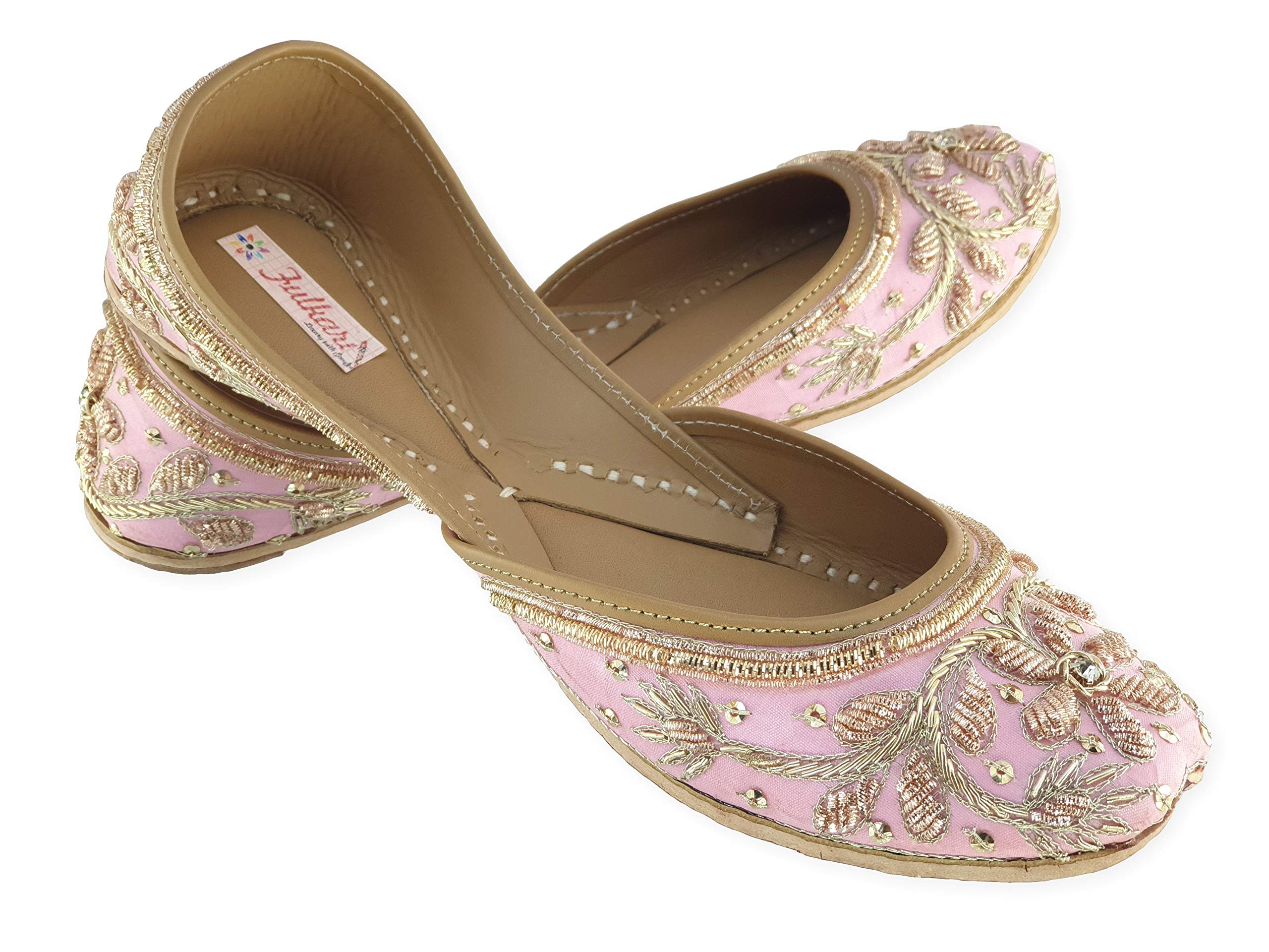 FulkariWomen's Murraya Genuine Soft Leather Juttis | Bite and Pinch Free Jutis | Punjabi Jutti for Ladies | Wedding Flat Stylish Mojari | Bridal Ethnic Flats for Girls |
