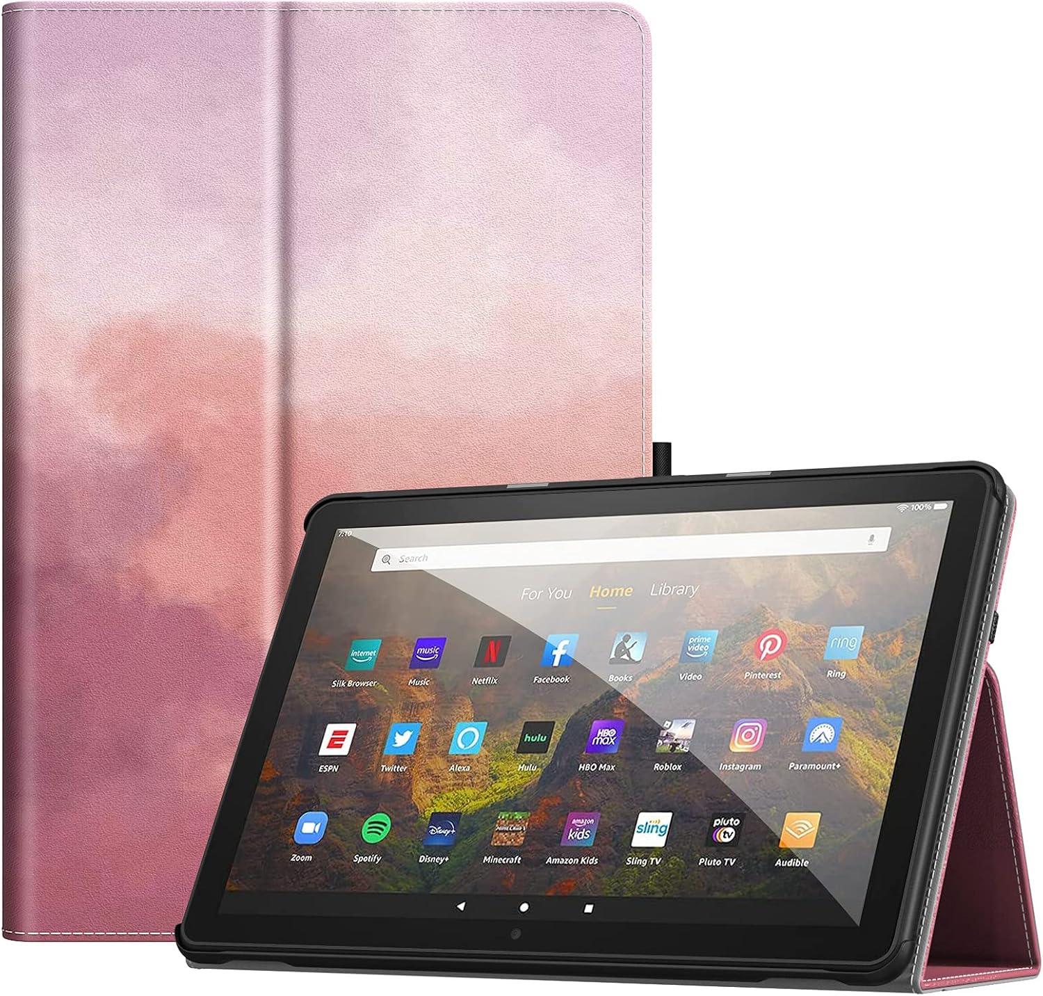 Dadanism Case for All-New Kindle Fire HD 10 Tablet(11th Generation 2021 Release) & Fire HD 10 Plus Tablet, Premium PU Leather Lightweight Slim Smart Stand Cover with Auto Wake/Sleep, Sunset Pink