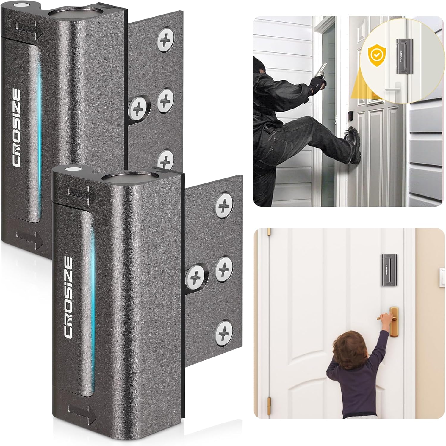 Home Security Door Lock, Upgraded Metal Door Reinforcement Lock, 3" Withstands 1000 lbs of Impact for Inward Swing Doors, Defender Door Locks for Kids Safety, Prevent Unauthorized Entry, Dark Gray