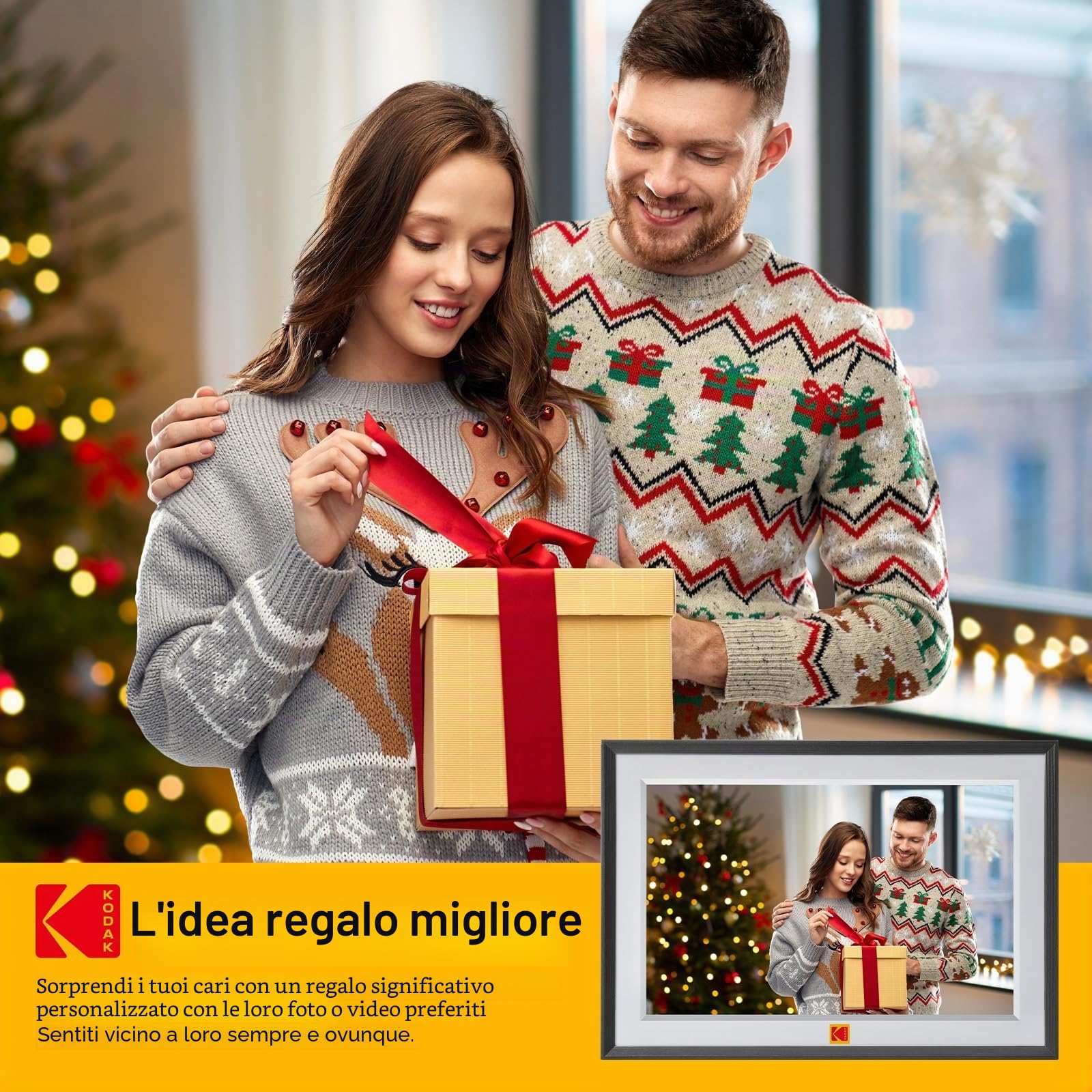 Cornice Digitale WiFi KODAK Cornice Foto Digitale 10 Pollici, HD IPS Touchscreen, Cornici Elettronica con 32GB di Memoria, Portafoto Digitale Condivisione di Foto Musica Video via APP, Auto-Rotazione