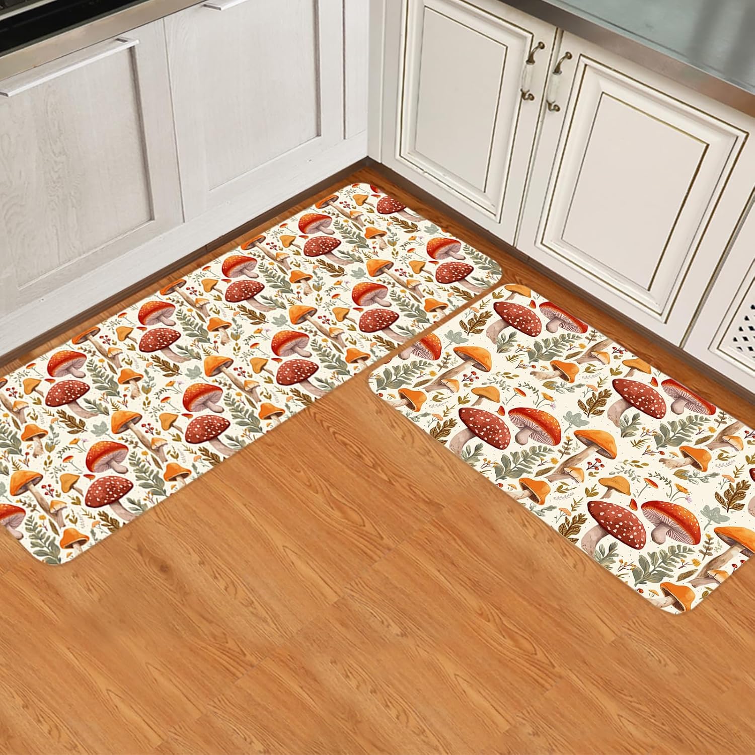KITHOME Mushroom Kitchen Rugs 2 Piece Thanksgiving Fall