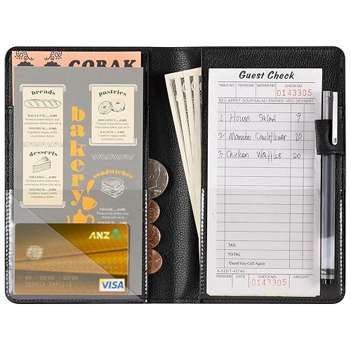 Vista 2 de CoBak - Libreta para meseros, organizador compacto con bolsillos transparentes y para dinero, portabolígrafo, se ajusta perfectamente al delantal