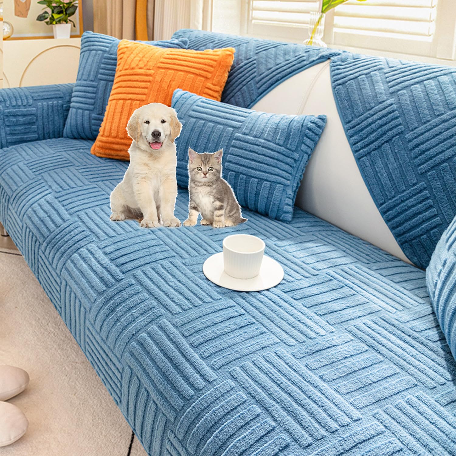 Housse de canapé en taffetas pelucheux idéale pour salon familial