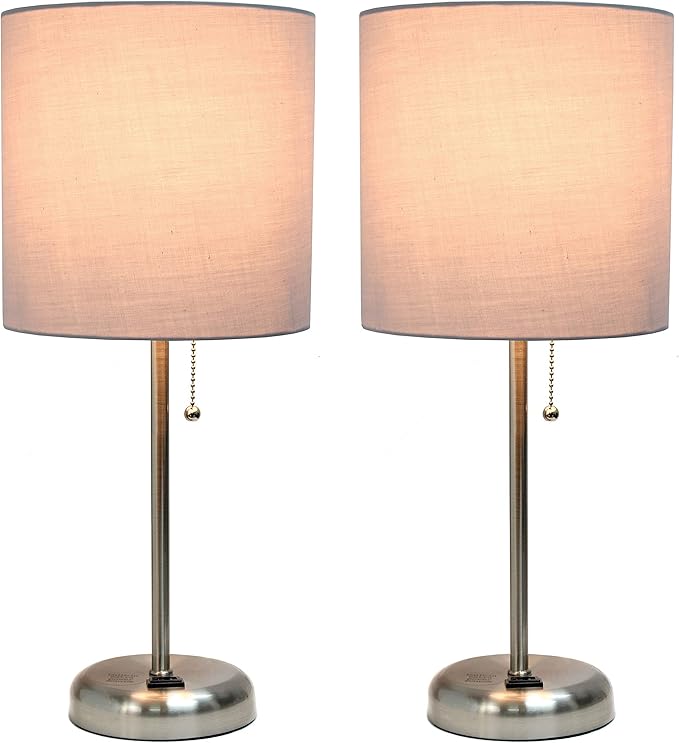 Set de 2 Lámparas de Mesa de Noche Simple Designs LC2001-GRY-2PK miniatura 4