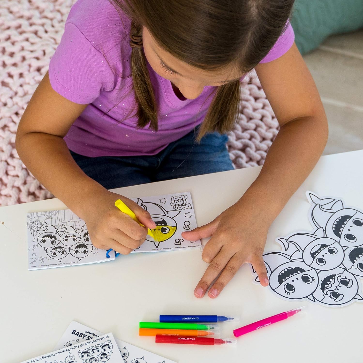 Baby Shark Coloring Case by Horizon Group USA Ultimate Activity Case Includes 6 Mini Markers, 6 Mini Crayons, 50 Pages Coloring Pad, On The Go Case & More, Multicolored
