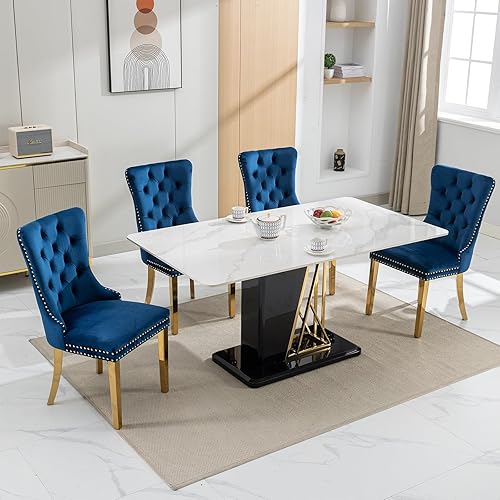 Miniatura 4 de Juego de 2 sillas de comedor modernas de mediados de siglo, sillas de cocina tapizadas de terciopelo azul marino, sillas de cocina y comedor, patas