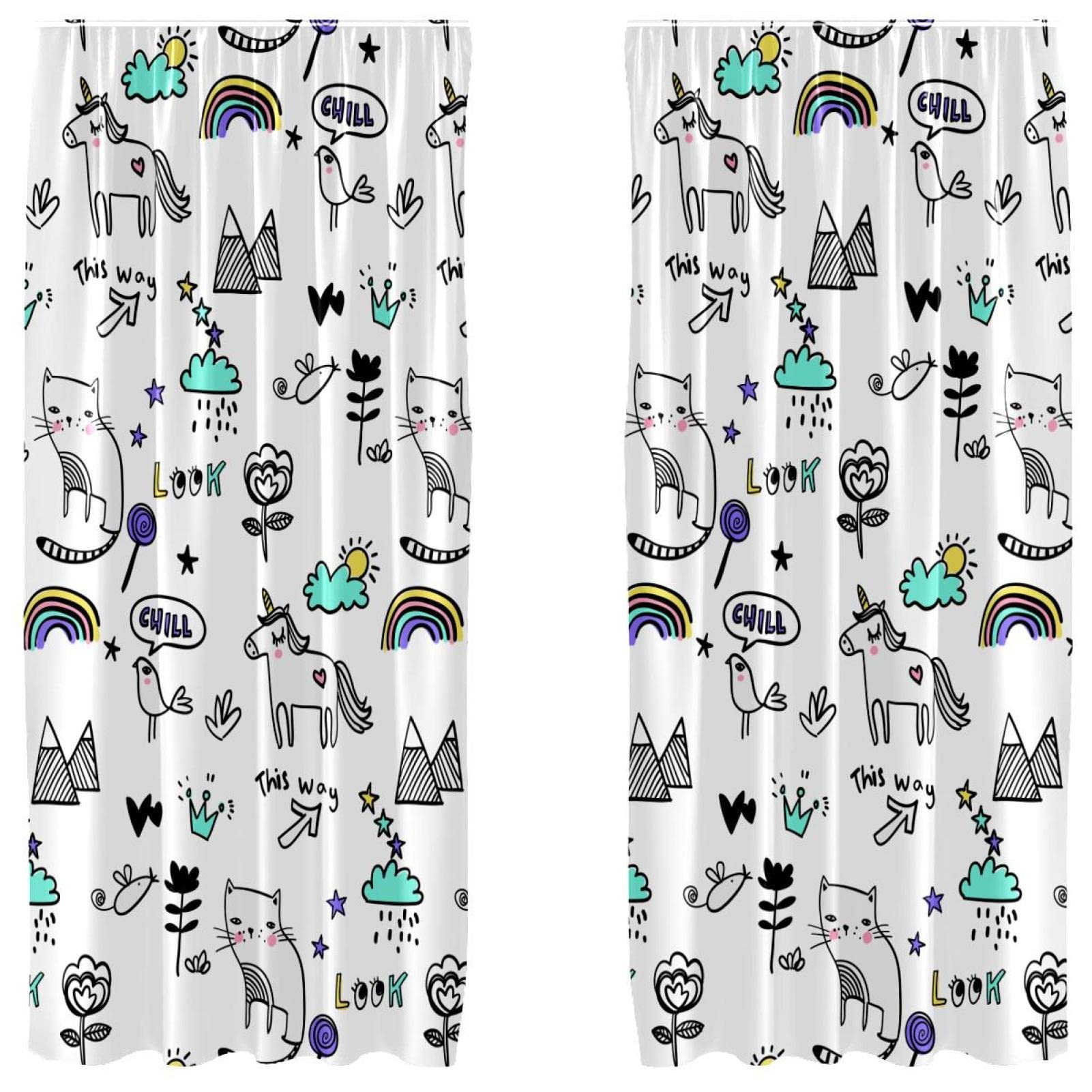 Cortinas de gato y unicornio para suavizar la luz solar, paneles ligeros infantiles de 55x84