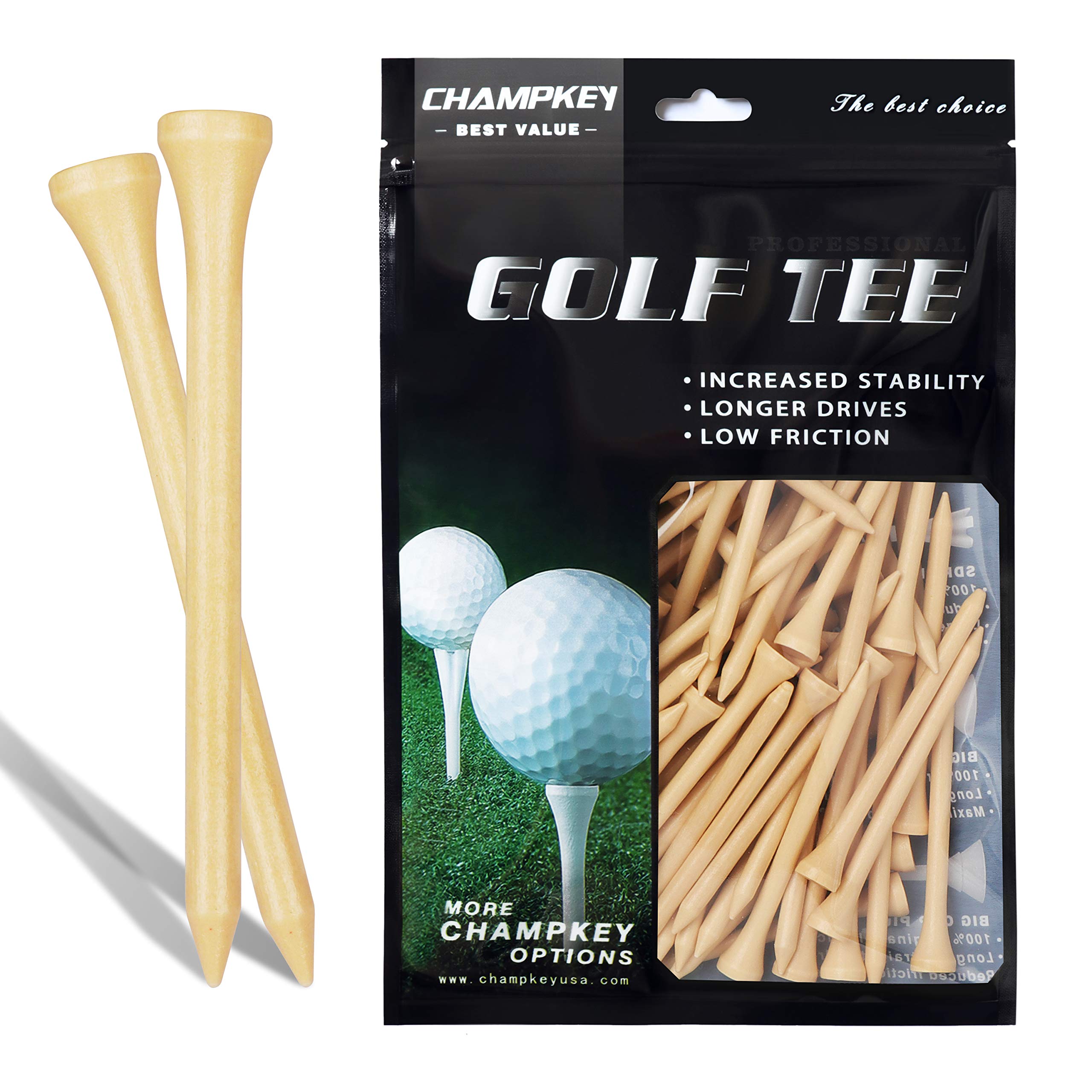 Champkey PGA Professional Natural Hardwood Golf Tees Pack of 120,2-1/8 Inch,2-3/4 Inch,3-1/4 Inch Available