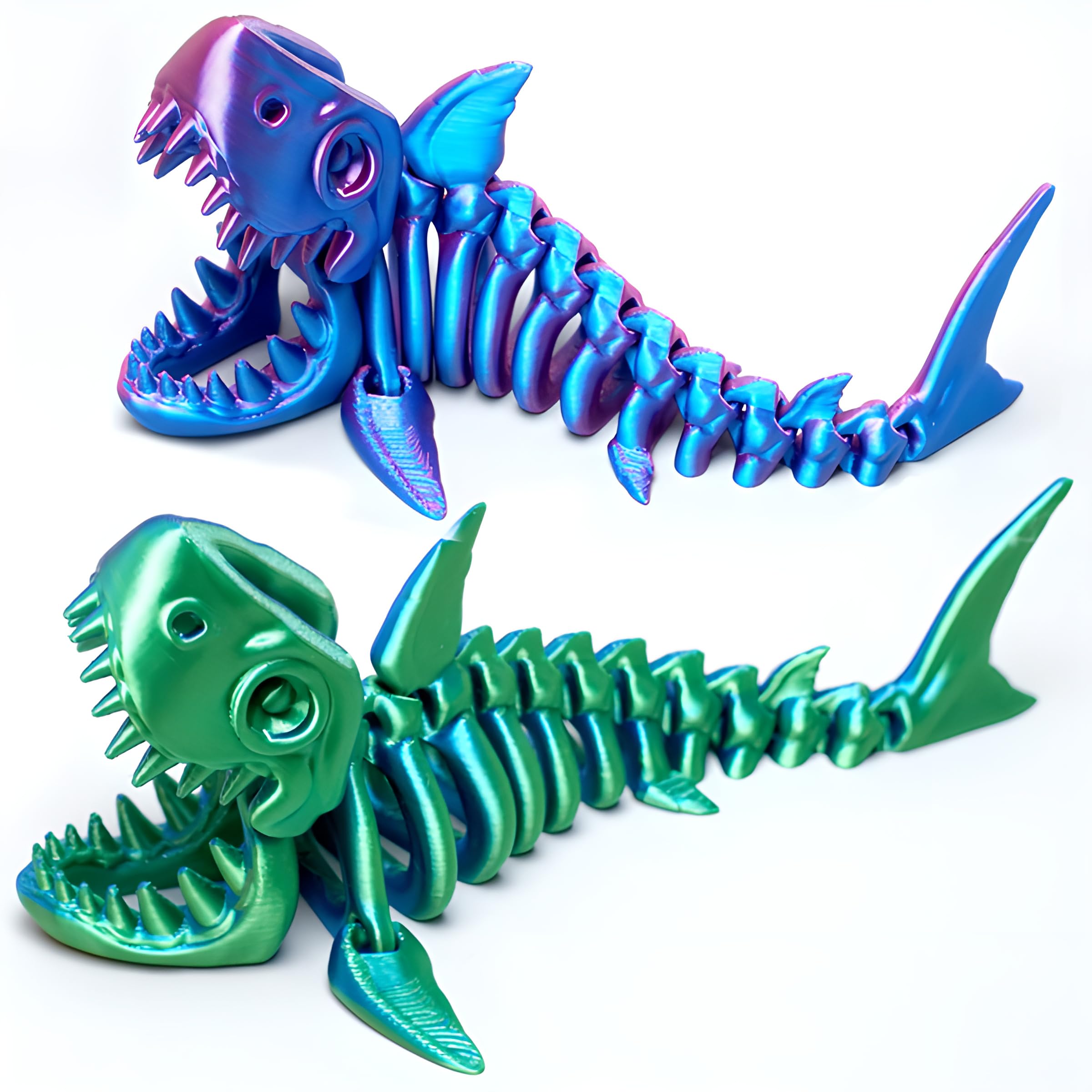 2 Pack 3D Printed Articulated Shark Fidget Toy, Flexible Poseable Realistic Sea Animal Figurine, Mystery Easter Basket Stuffer, Desk Décor Collectible Gift for Kids Teens Adults Boys Girls