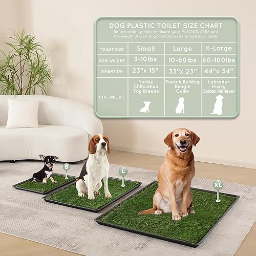 Miniatura 8 de Almohadilla de césped para perros con bandeja, extra grande de 45 x 34 pulgadas, almohadilla de césped artificial ultra absorbente para perros,