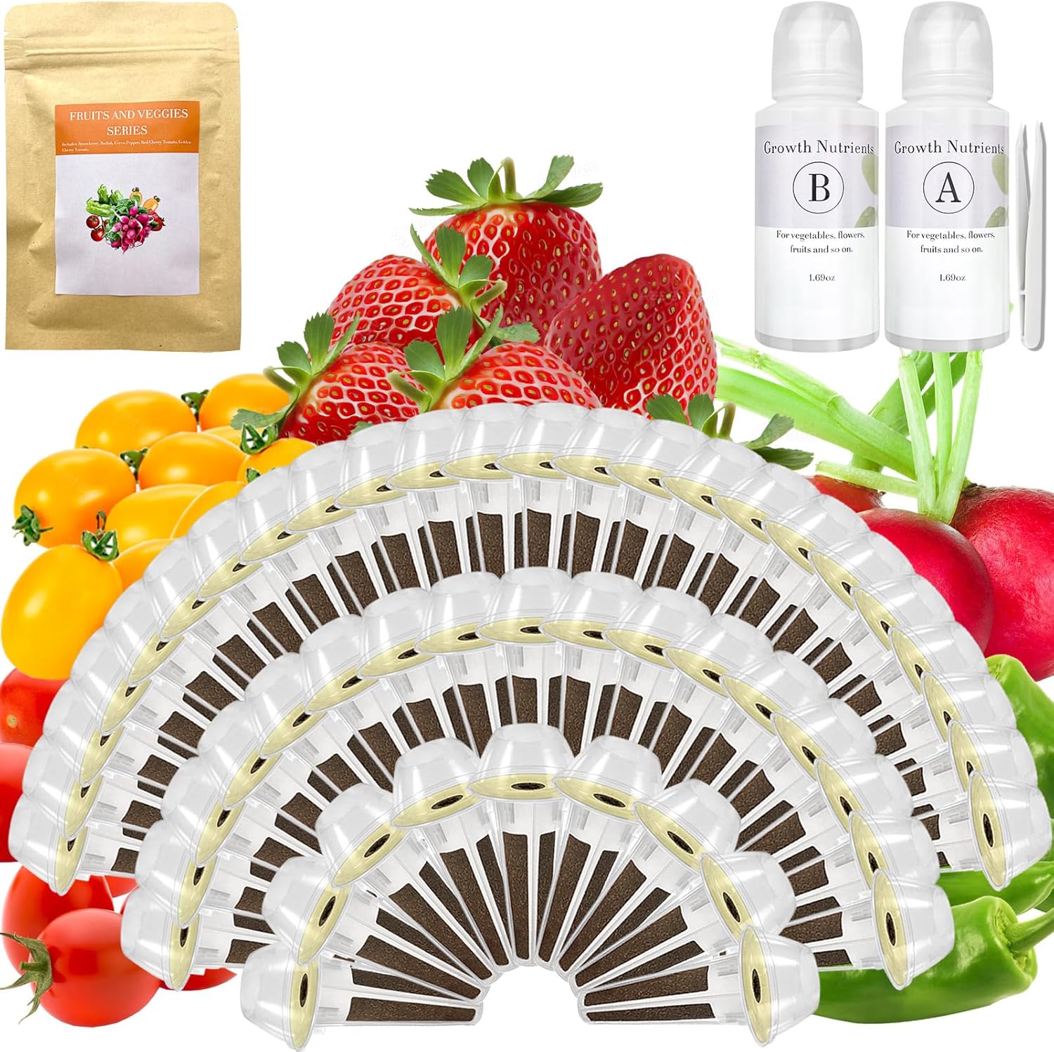 Strawberry Seed Pod Kit for AeroGarden, idoo, Ahopegarden with Red Strawberry, Radish, Green Pepper, Red HeirloomCherry Tomato, Golden Harvest Cherry Tomato - Compatible with All Hydroponics (50-Pod)