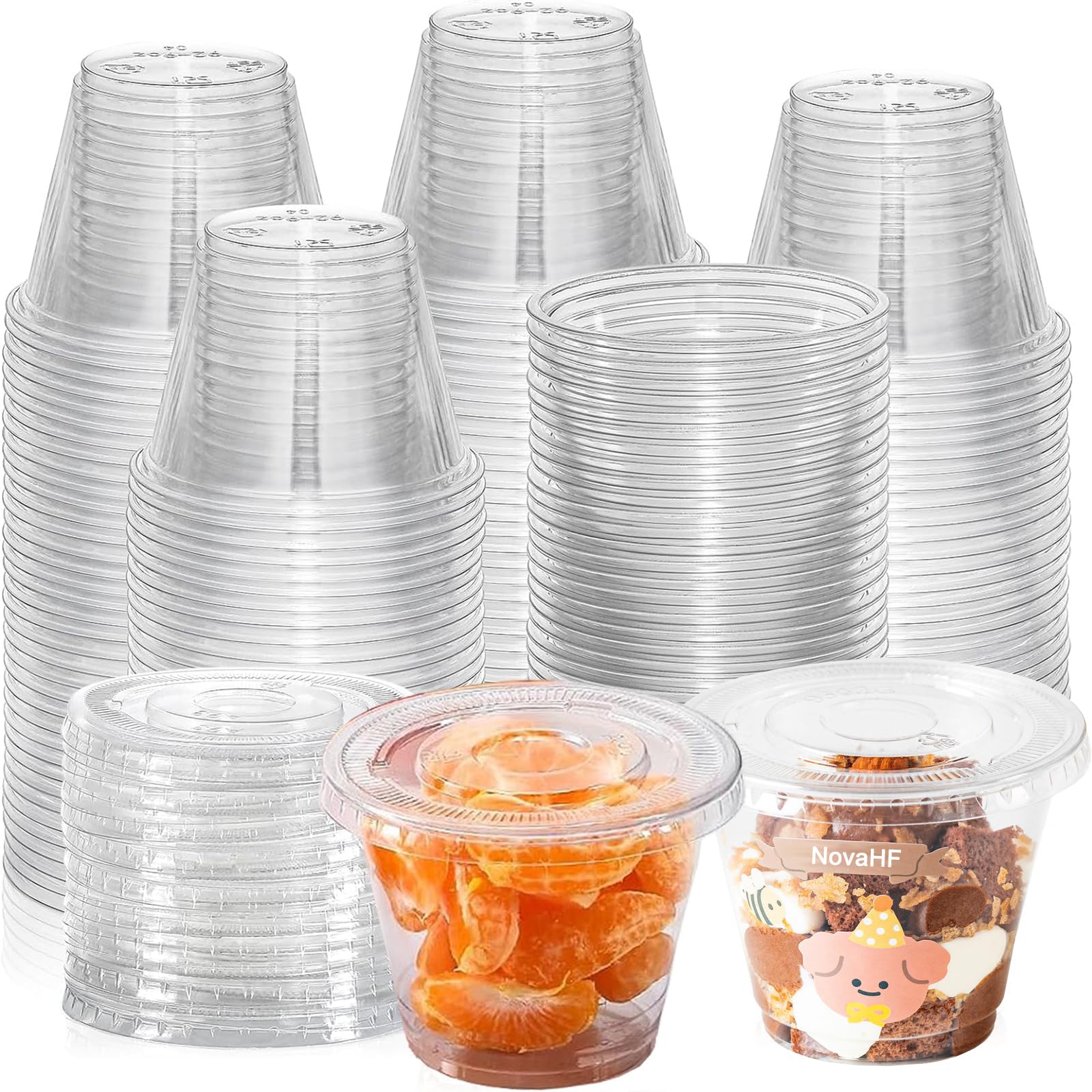 NovaHF 50 Sets 9 Oz Clear Diposable Plastic Portion Cups With Lids, Disposable Cups With Lids For Ice Cream Pudding Cake Snacks Smoothie Milkshake