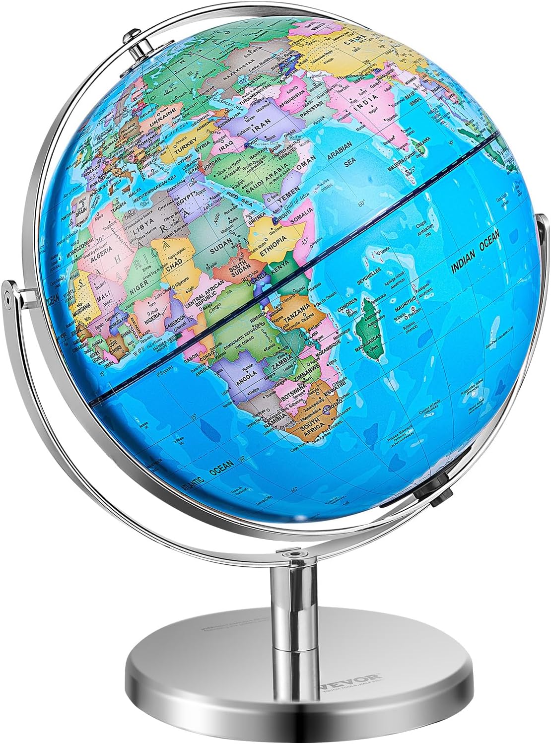VEVOR Rotating World Globe with Stand, 13 in/330.2 mm, Educational Geographic Globe with Precise Time Zone ABS Material, 720° Spinning Globe for Kids Children Learning Classroom Geography Education