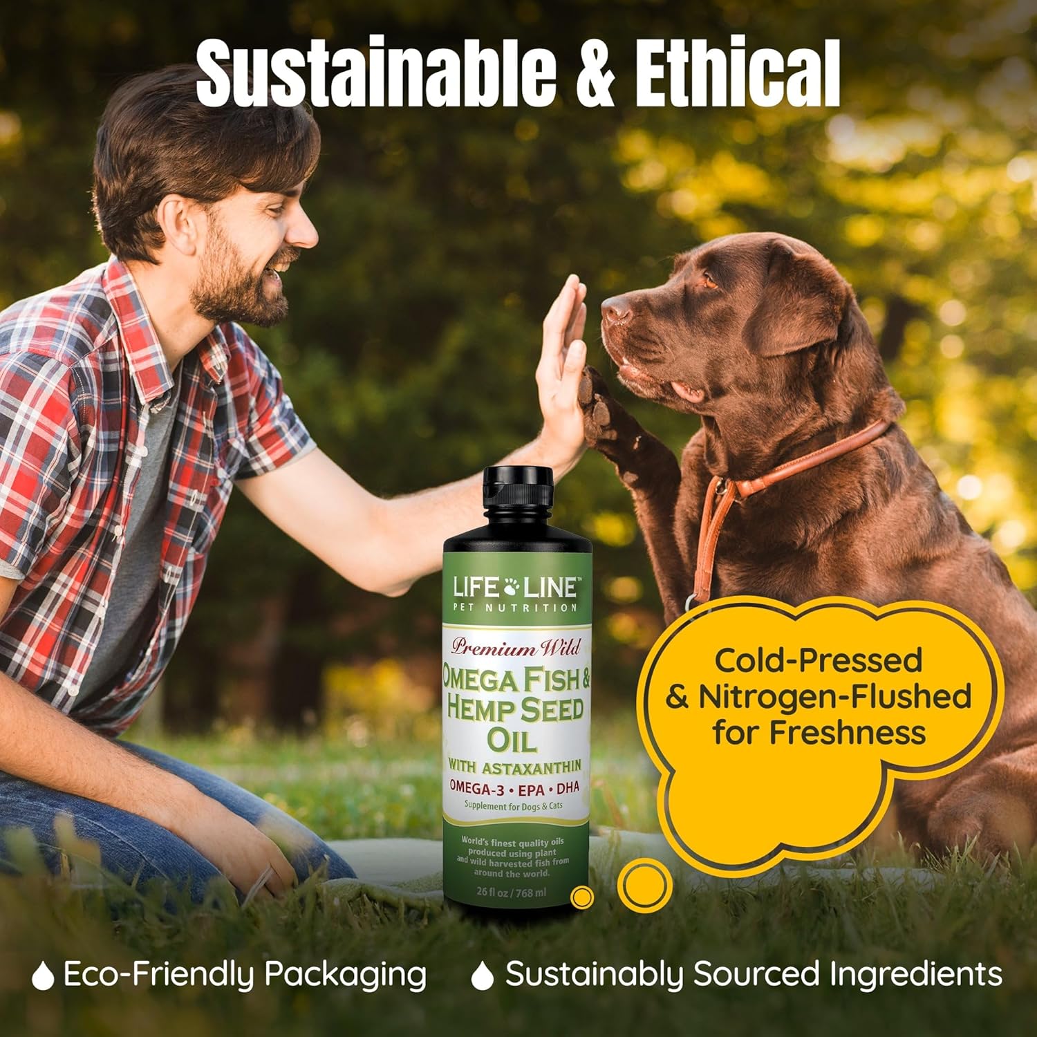 Lifeline Premium Pet Hemp Oil for Dogs & Cats – Omega 3 Supplement with Fish Oil & Astaxanthin for Joint Health, Itchy Skin & Anxiety – Dog Hemp Oil Supports Pain Relief – 26 oz