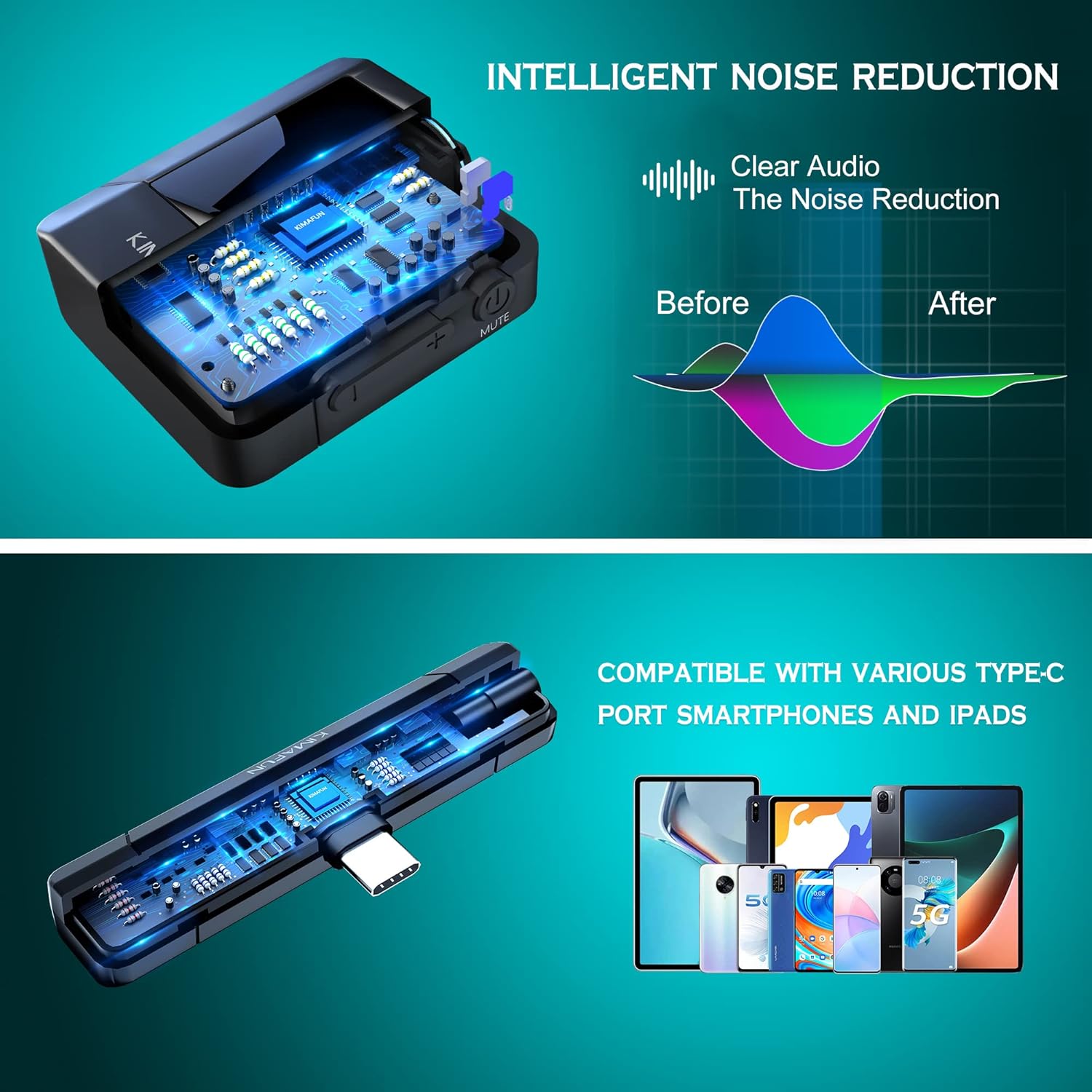 KIMAFUN Wireless Lavalier Microphone for Android USB Type C Port, KM-G50-3