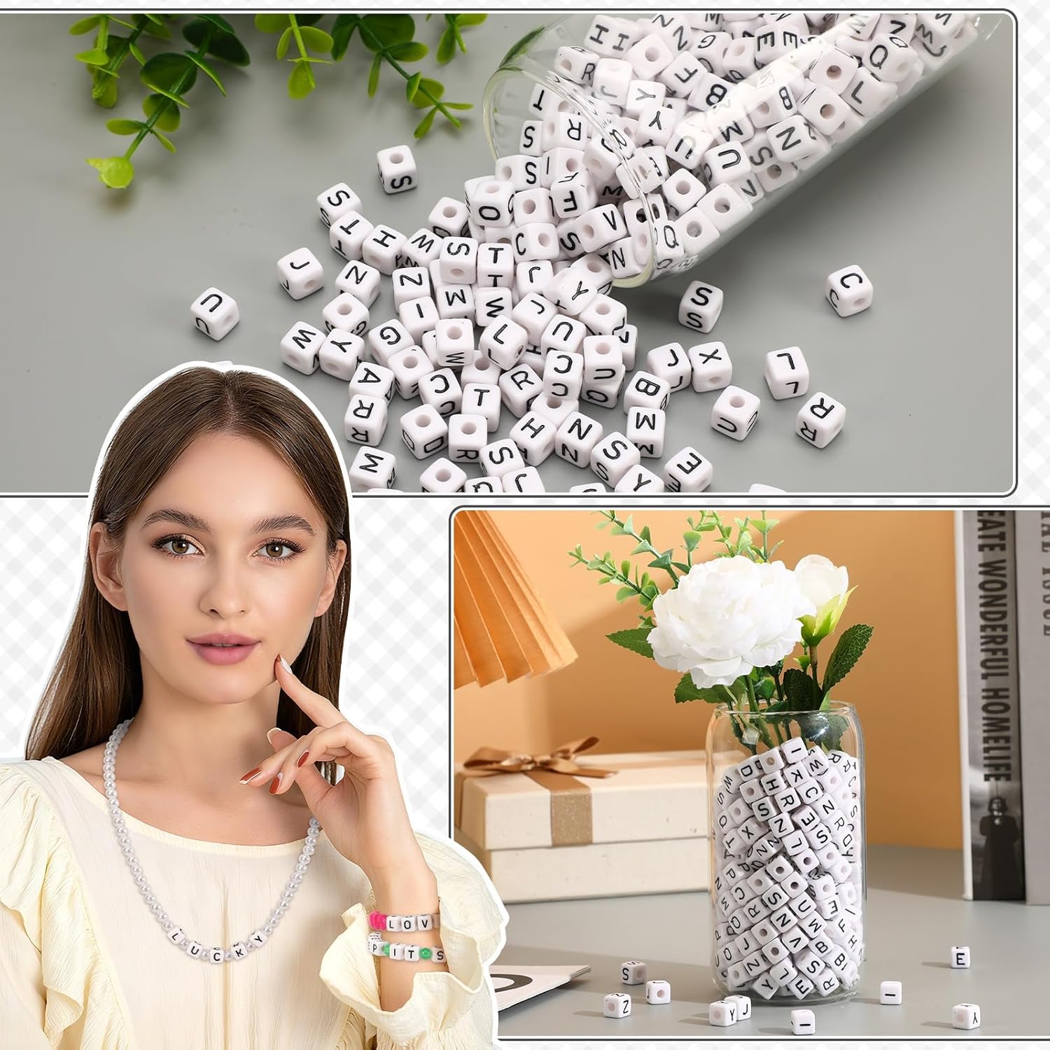 Augshy 260Pcs Large Square Letter Beads, 10x10mm A-Z Mixed Big Plastic Alphabet Beads for Jewelry Making Holiday Garlands Home Decor Craft - Image 7