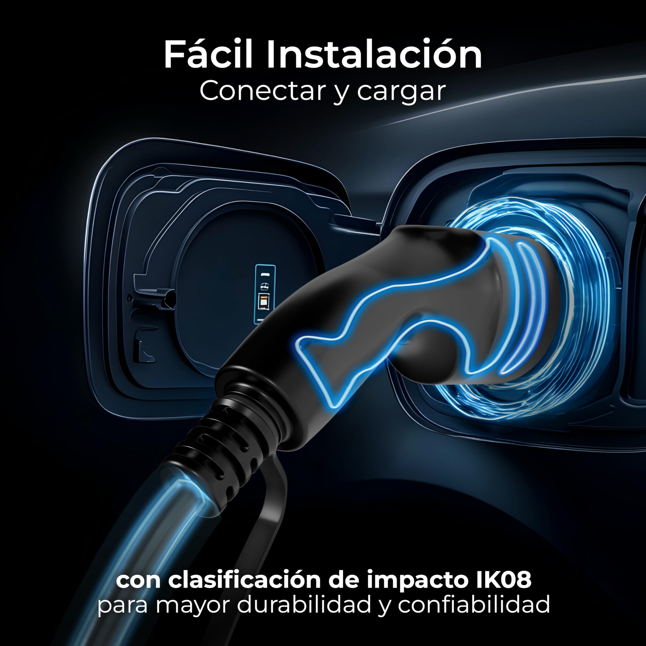 Masterplug Stazione di ricarica EV da parete per veicoli elettrici, tipo 2, caricatore senza cavo per auto elettrica con funzione fissa automatica, monofase, modalità 3, RFID, IP65, 7.4kW, 32A