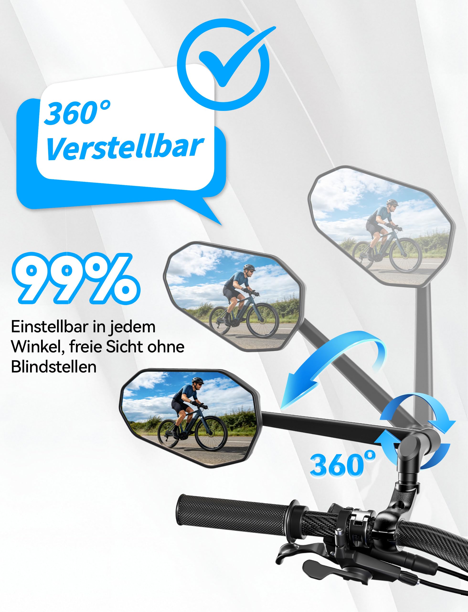 Fahrradspiegel für E-Bike Links, 360° Klappbar & Drehbar Fahrrad Rückspiegel mit Große Spiegelfläche, Fahrrad Spiegel Links für Ebikes, Spiegel für Fahrrad Schlagfestes Echtglas, Fahrradzubehör E-bike