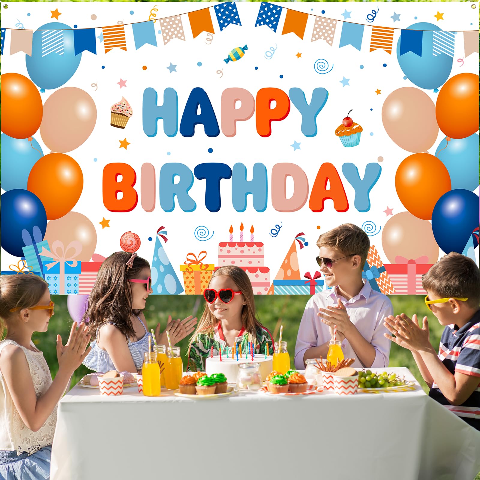Happy Birthday Banner Blau-orange – Cartoonig, 5 M Lang, Zum Selberbasteln