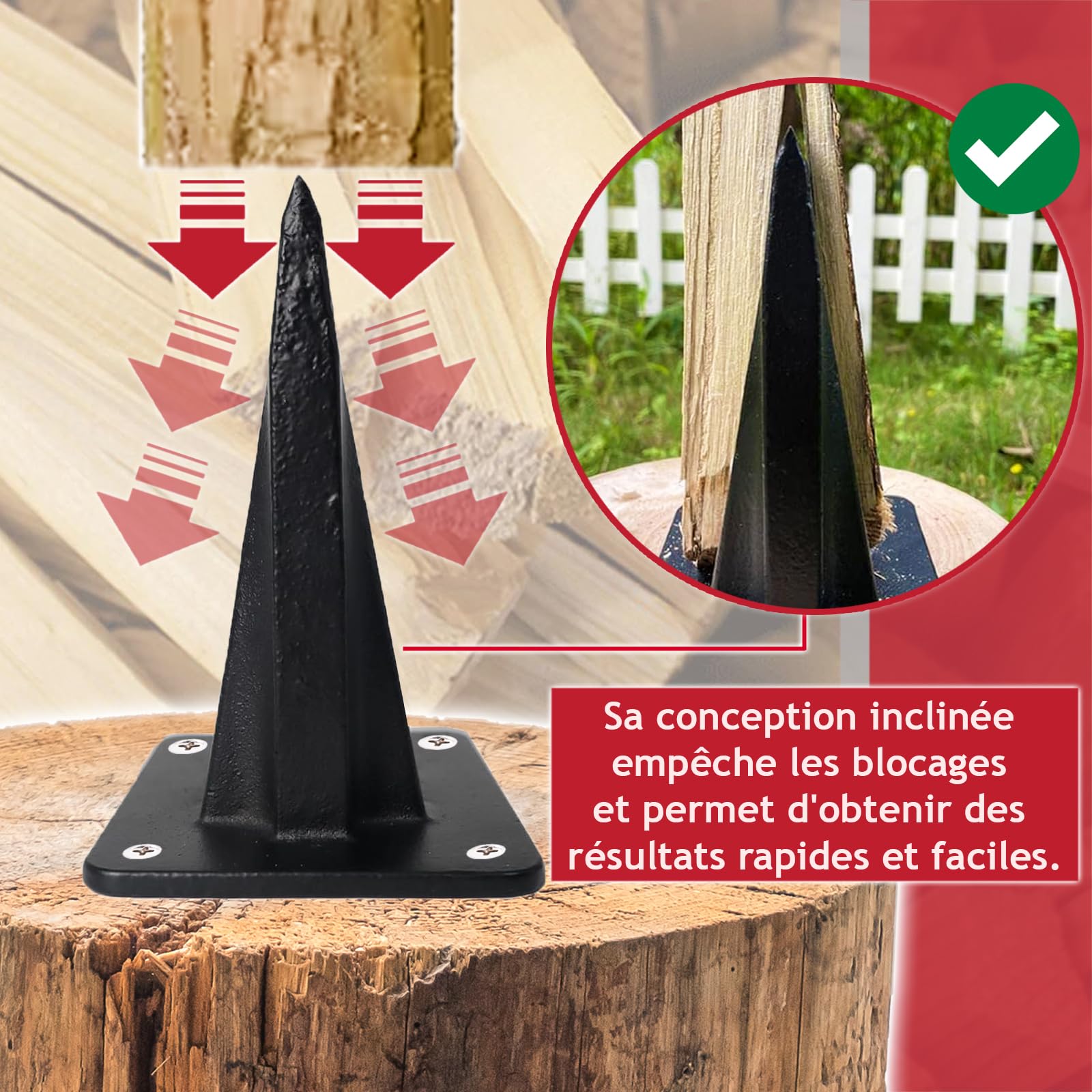 SPARES2GO Petit burin à bois robuste pour fendre le bois de chauffage (3 kg, grand)