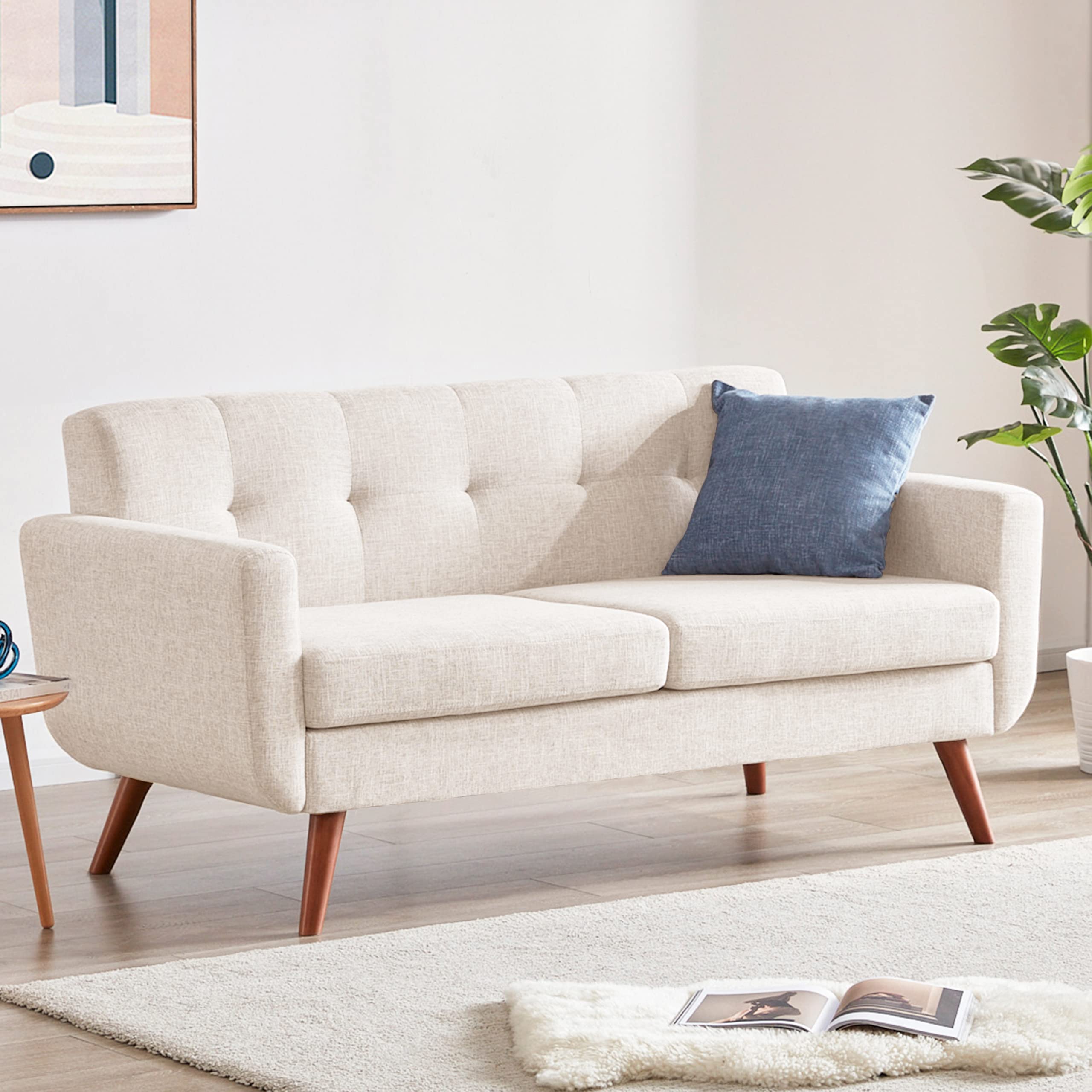 Tbfit 65" W Loveseat Sofa, Mid Century Modern Couches Love Seats for Living Room, Button Tufted Upholstered Small Couch for Bedroom, Solid and Easy to Install Love Seats Furniture, Off-White, Similar*