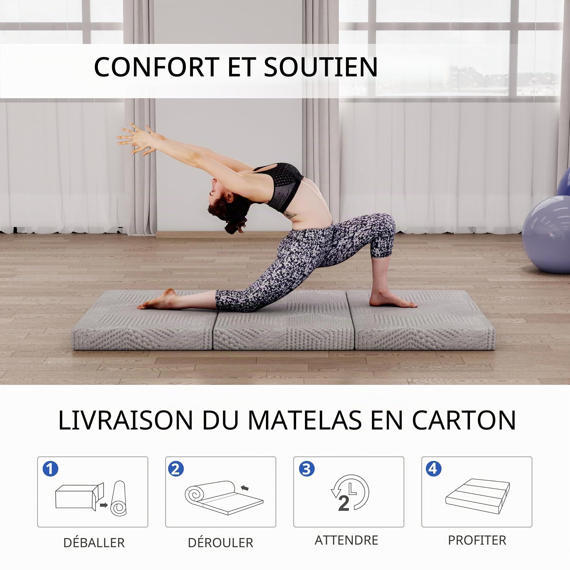 Ego Home Matelas d'invité en Mousse à Mémoire de Forme en Gel, Matelas avec Épaisse 10 cm, Housse Amovible Lavable, 65x196 cm Matelas de Lit Pliable pour Adultes