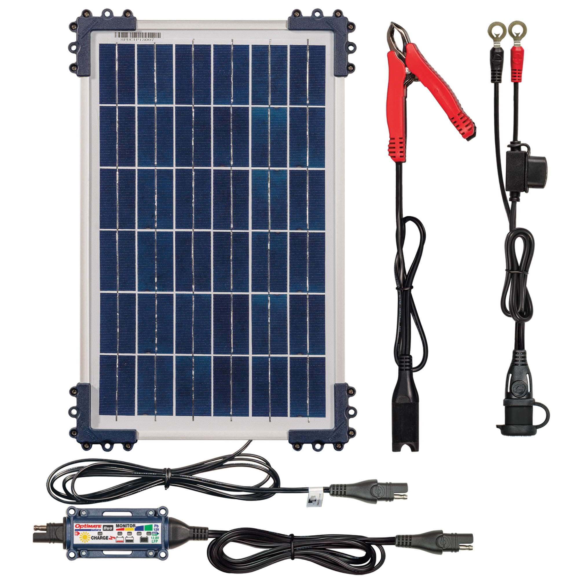 OptiMate Solar Duo + 10W Solar Panel, TM522-D1, Solarlade- & -wartungsgerät für 12.8V / 13.2V Lithium & 12V Blei-Säure Batterie, Blau