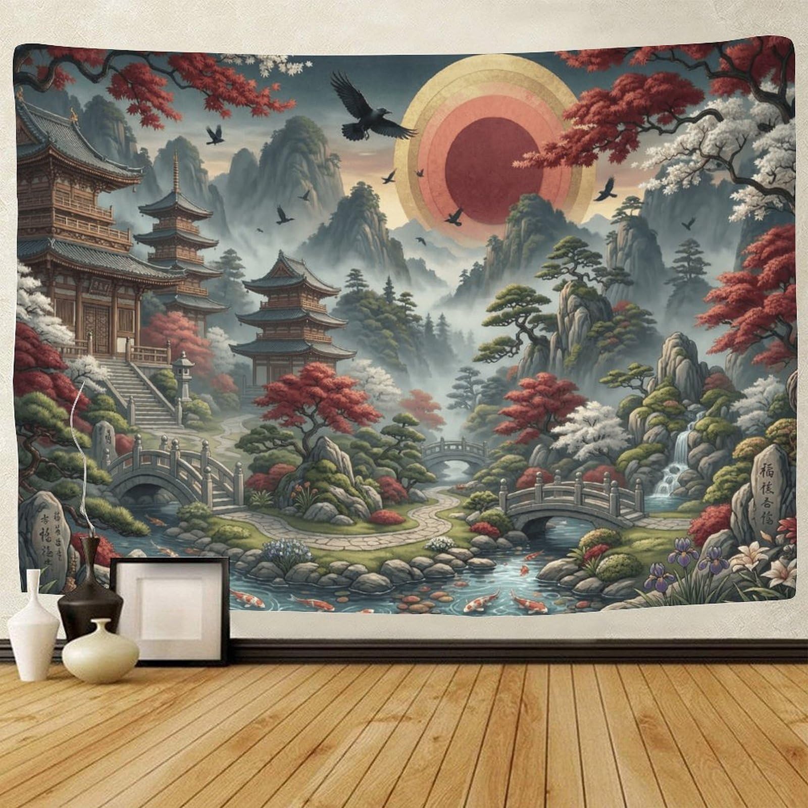 GPMNBCXZK Japanese Mount Fuji Wall Tapestry Bedroom Dormitory Living Room Wall Art 3D Printed Japanese Garden Decor 100cmx150cm