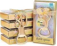 Vista 9 de Boao 50 unidades de abrebotellas de cumpleaños, recuerdos de fiesta, recuerdos de cumpleaños, aniversario de boda para invitados, abridor de Dorado