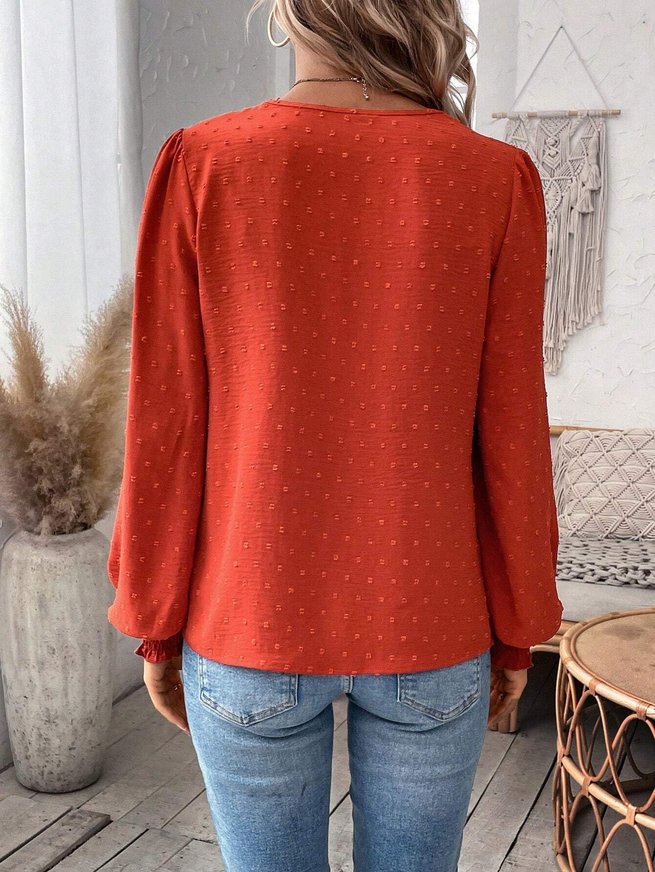 Camicetta da Donna in Pizzo, Elegante, Scollo a V, Volant, Maniche Lunghe, alla Moda, Stile Casual, Stile Bohémien