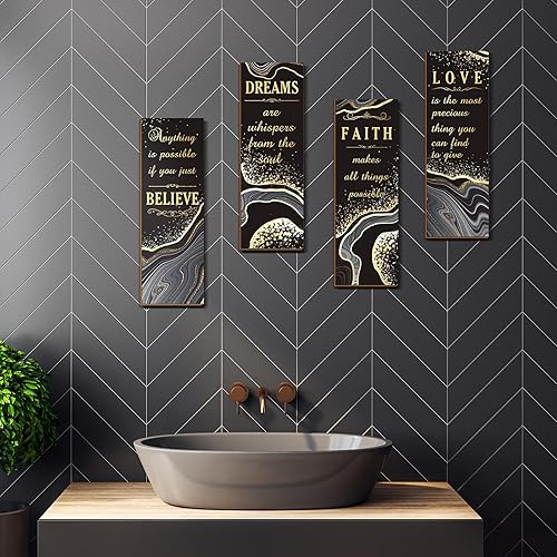 Miniatura 3 de Chitidr 4 piezas de decoración de pared de baño dorada, cita inspiradora, letrero de madera, letreros de arte dorados, decoración de pared de amor,